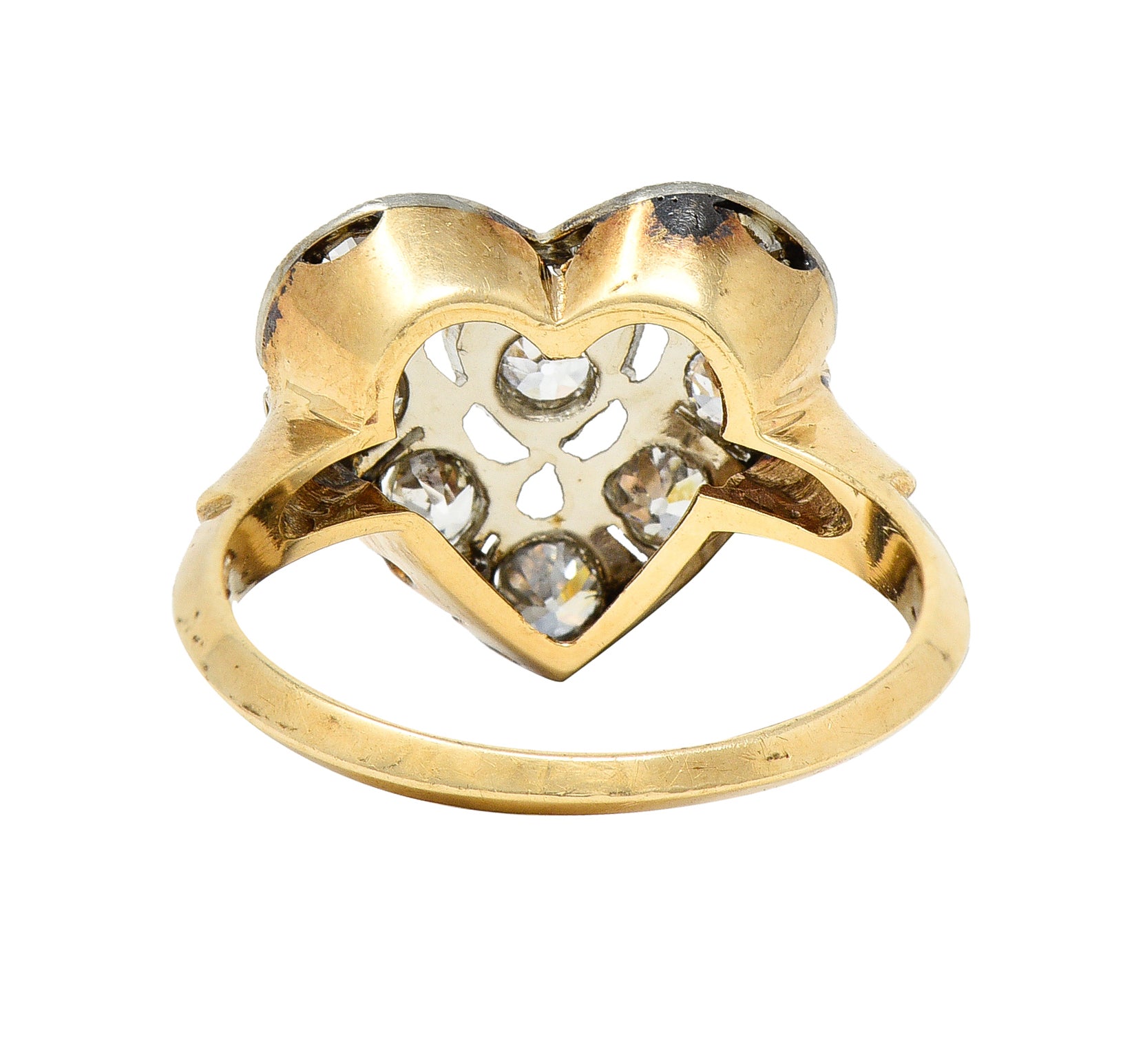 Edwardian 0.74 CTW Diamond Platinum-Topped 14 Karat Gold Antique Heart Ring Wilson's Estate Jewelry