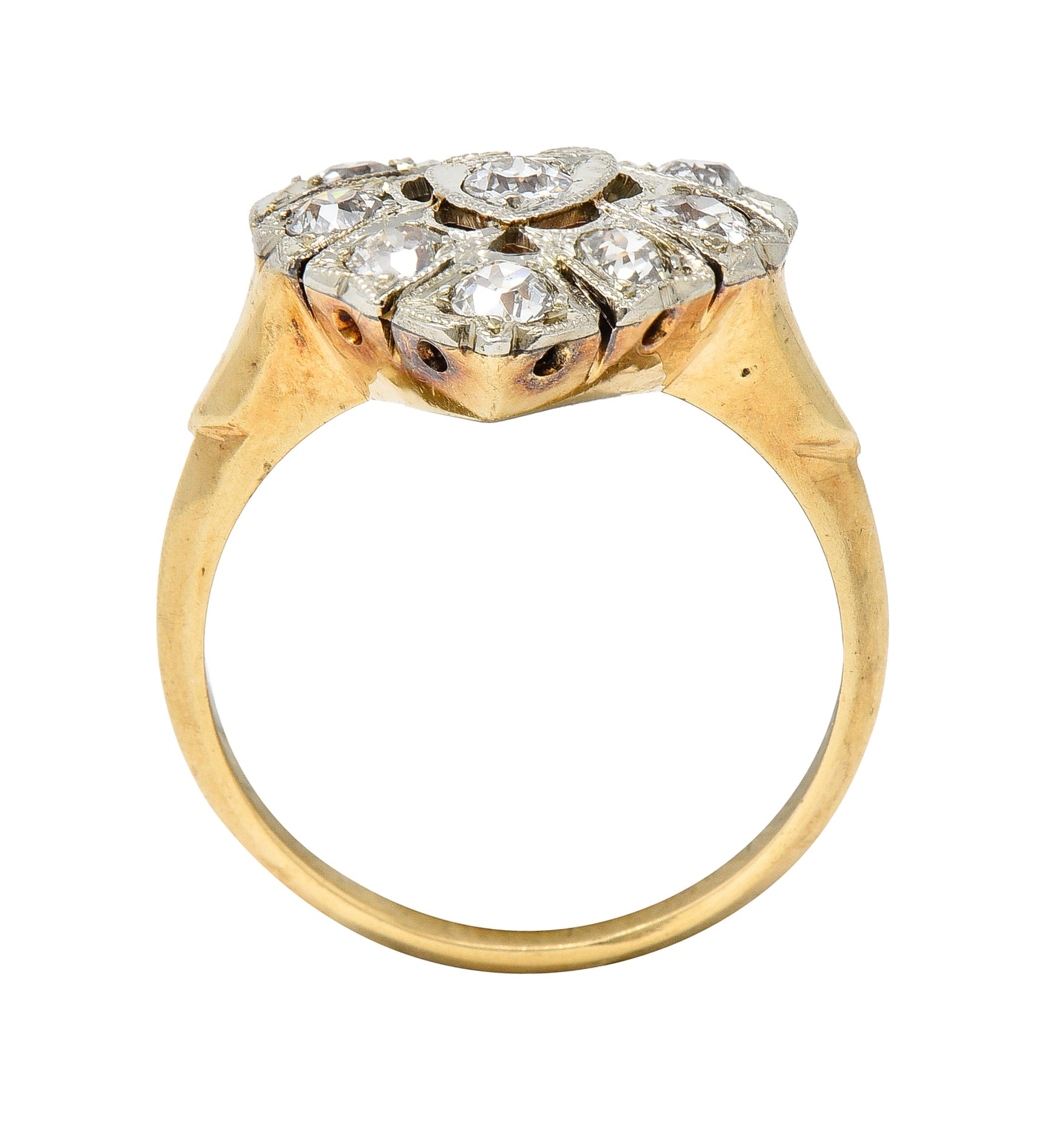 Edwardian 0.74 CTW Diamond Platinum-Topped 14 Karat Gold Antique Heart Ring Wilson's Estate Jewelry