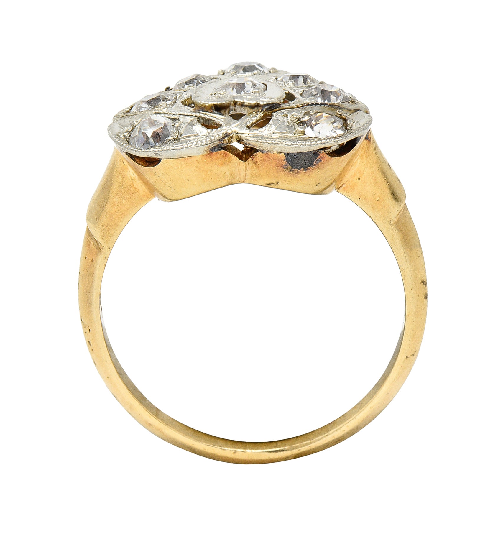 Edwardian 0.74 CTW Diamond Platinum-Topped 14 Karat Gold Antique Heart Ring Wilson's Estate Jewelry