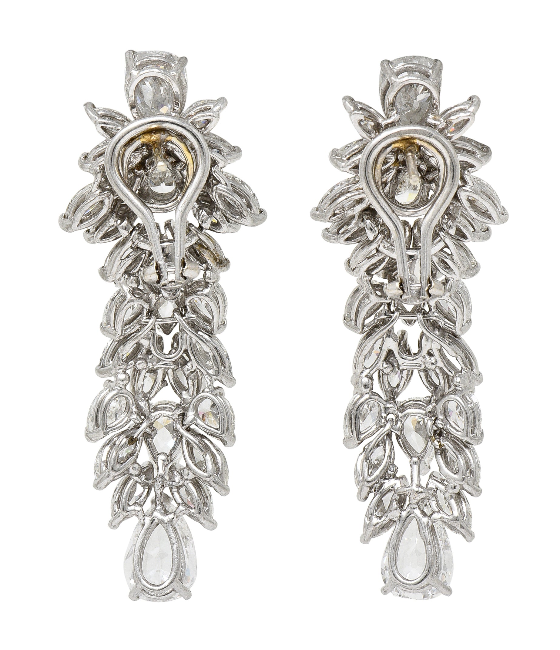 Mid-Century 17.33 CTW Pear & Marquise Cut Diamond Platinum Clustered Burst Vintage Drop Earrings Wilson's Estate Jewelry