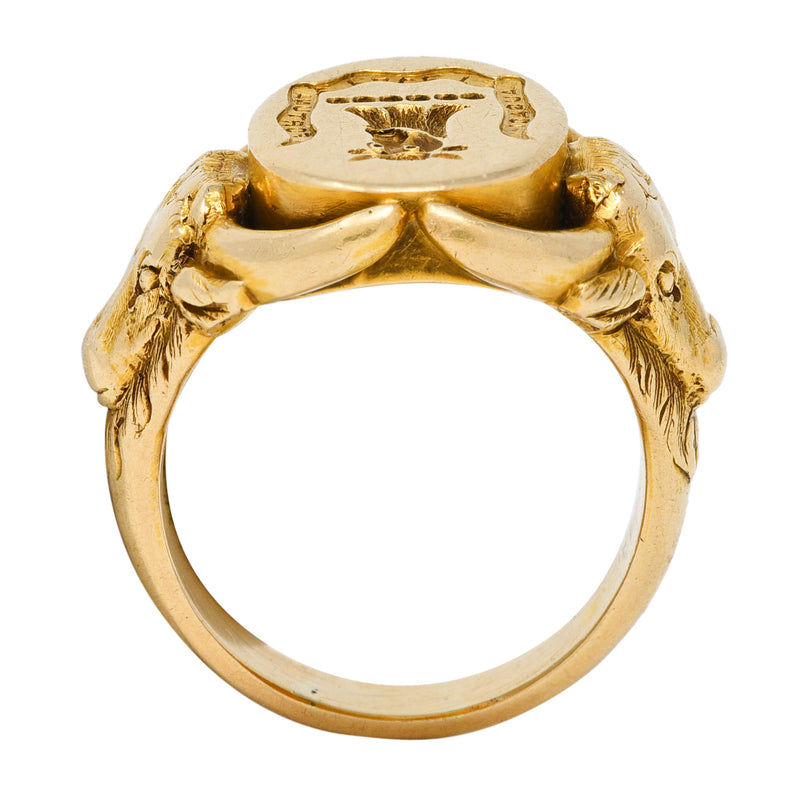 Raised Monogrammed Signet Ring for Women | deBebians 18K Yellow Gold