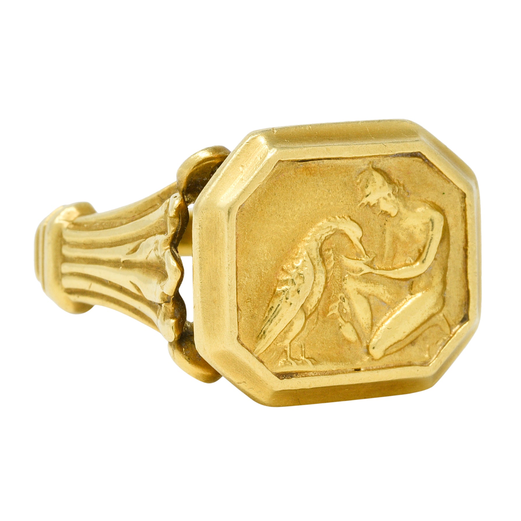 SeidenGang 1980s 18 Karat Yellow Gold Greek Hermes Unisex Vintage Signet Ring Wilson's Estate Jewelry