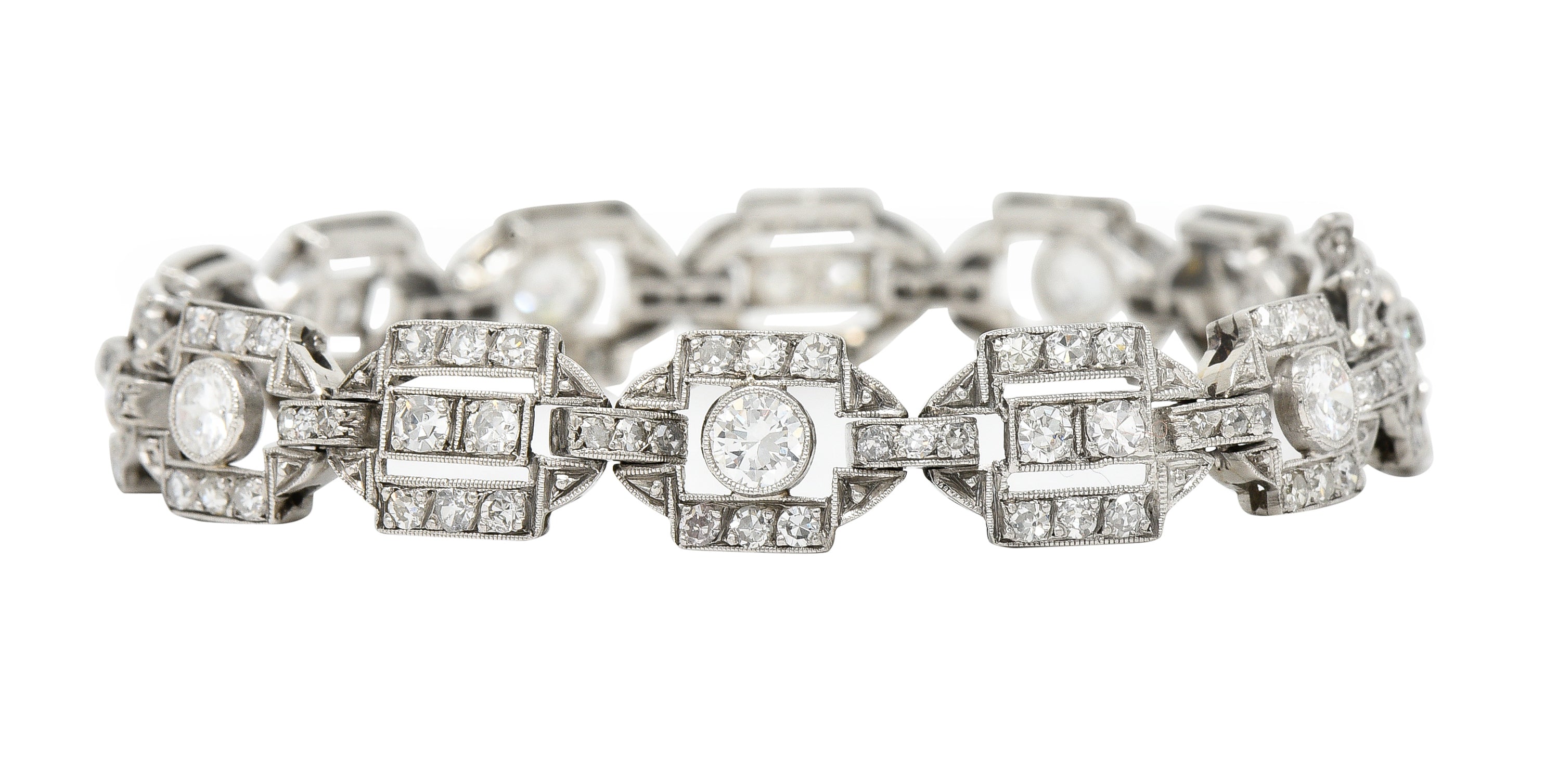 Art Deco Diamond Platinum Geometric Line Bracelet Wilson's Estate Jewelry