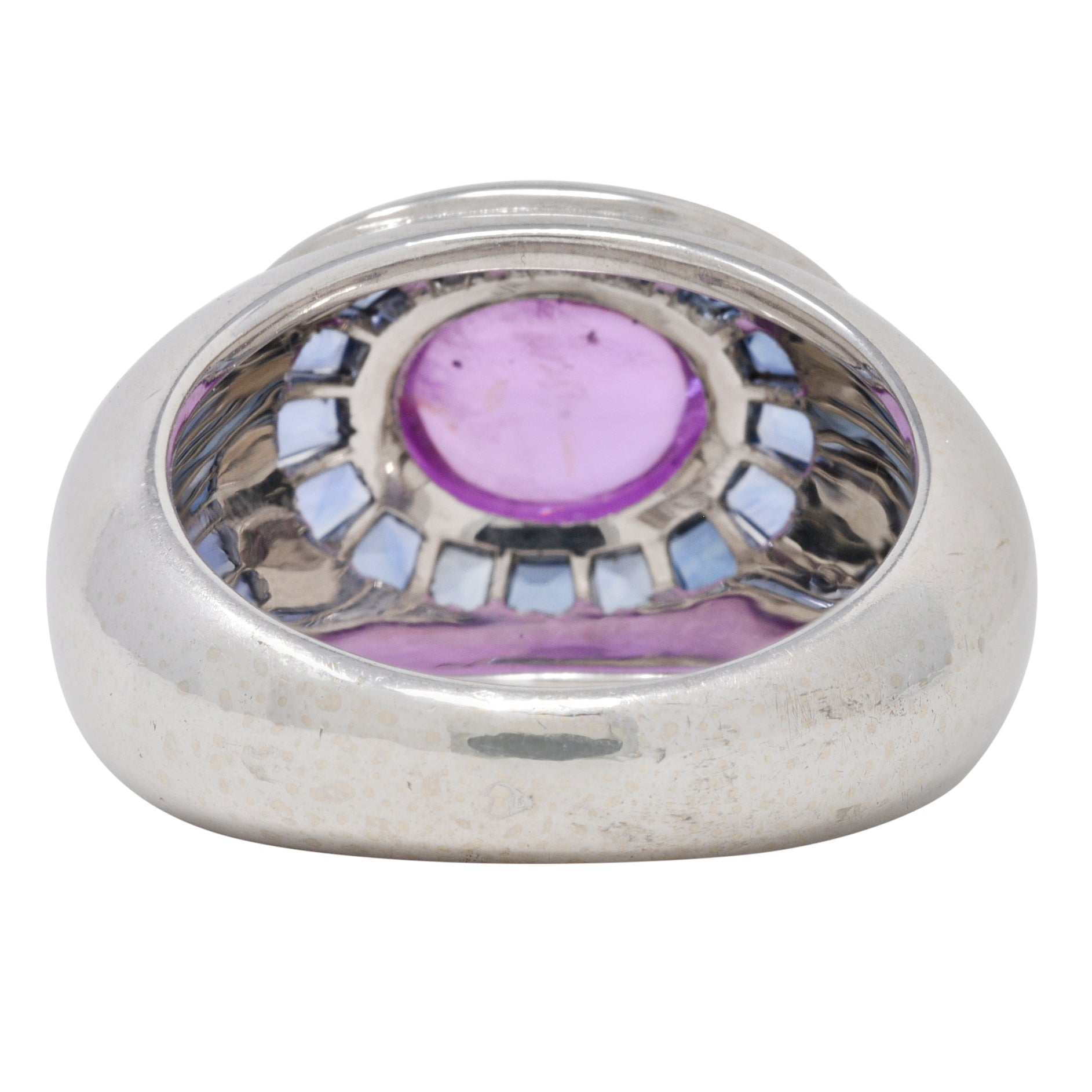 Boucheron French Modernist 5.08 CTW Purple Sapphire Cabochon 18 Karat White Gold Halo Vintage Ring Wilson's Estate Jewelry