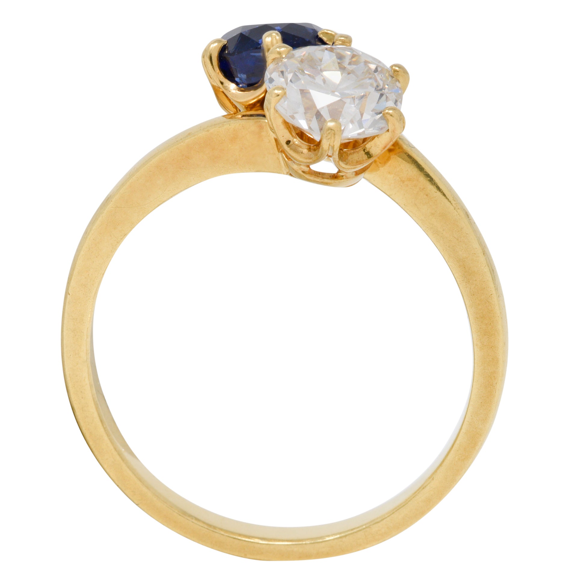 French Victorian Diamond Sapphire 2.04 CTW 18 Karat Gold Toi-Et-Moi Antique Ring Wilson's Estate Jewelry