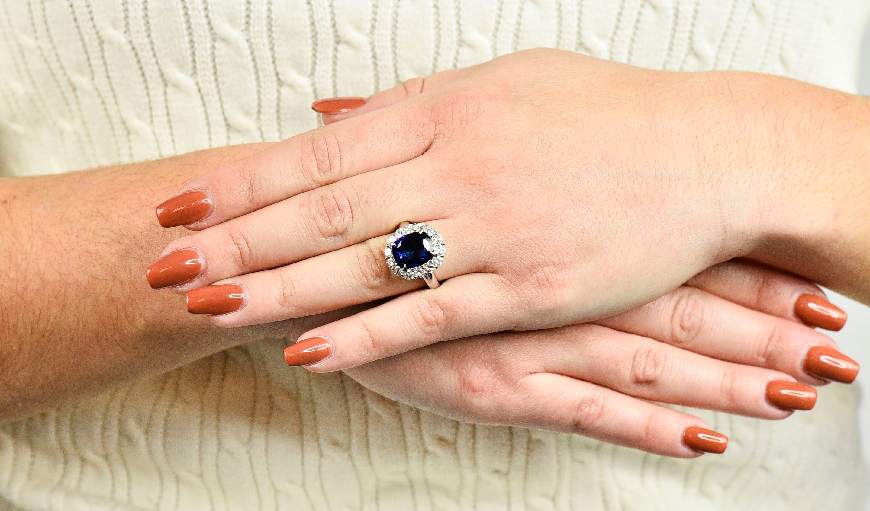 Contemporary 8.35 CTW Sapphire Diamond Platinum Cluster RingRing - Wilson's Estate Jewelry