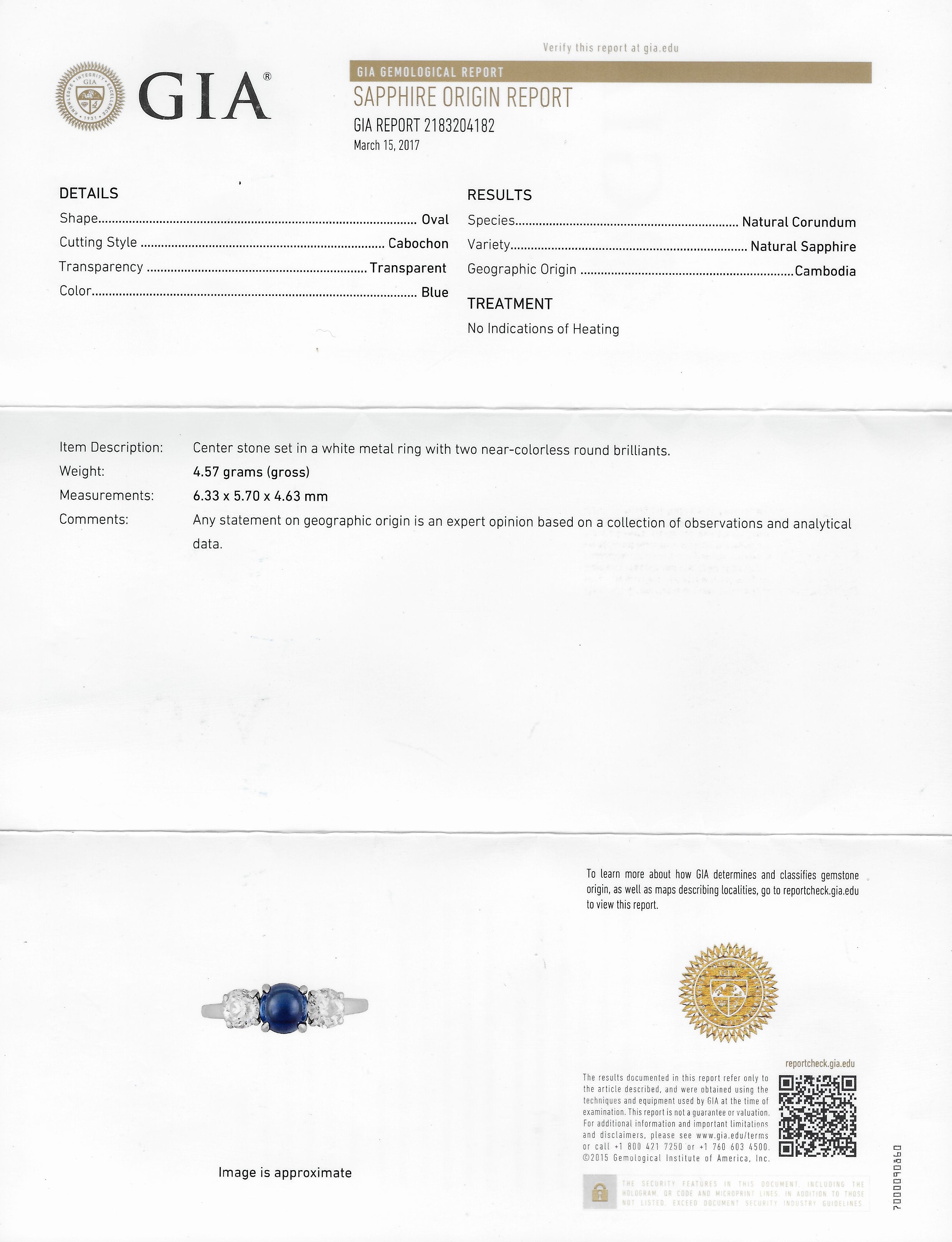 Raymond Yard 2.80 CTW No Heat Cabochon Sapphire Diamond Platinum Ring GIARing - Wilson's Estate Jewelry