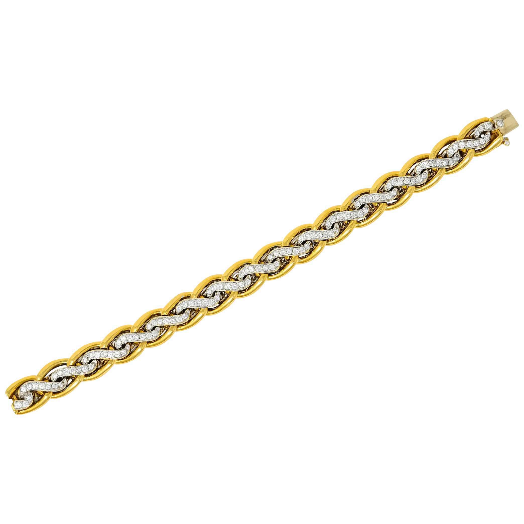 Bulgari Diamond 18 Karat Two-Tone Gold Curb Link Bracelet Wilson's Estate Jewelry