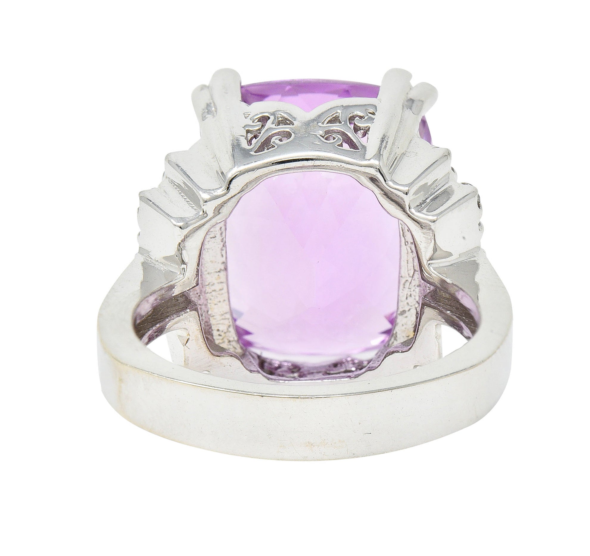 Contemporary Kunzite Diamond 14 Karat White Gold Cocktail RingRing - Wilson's Estate Jewelry