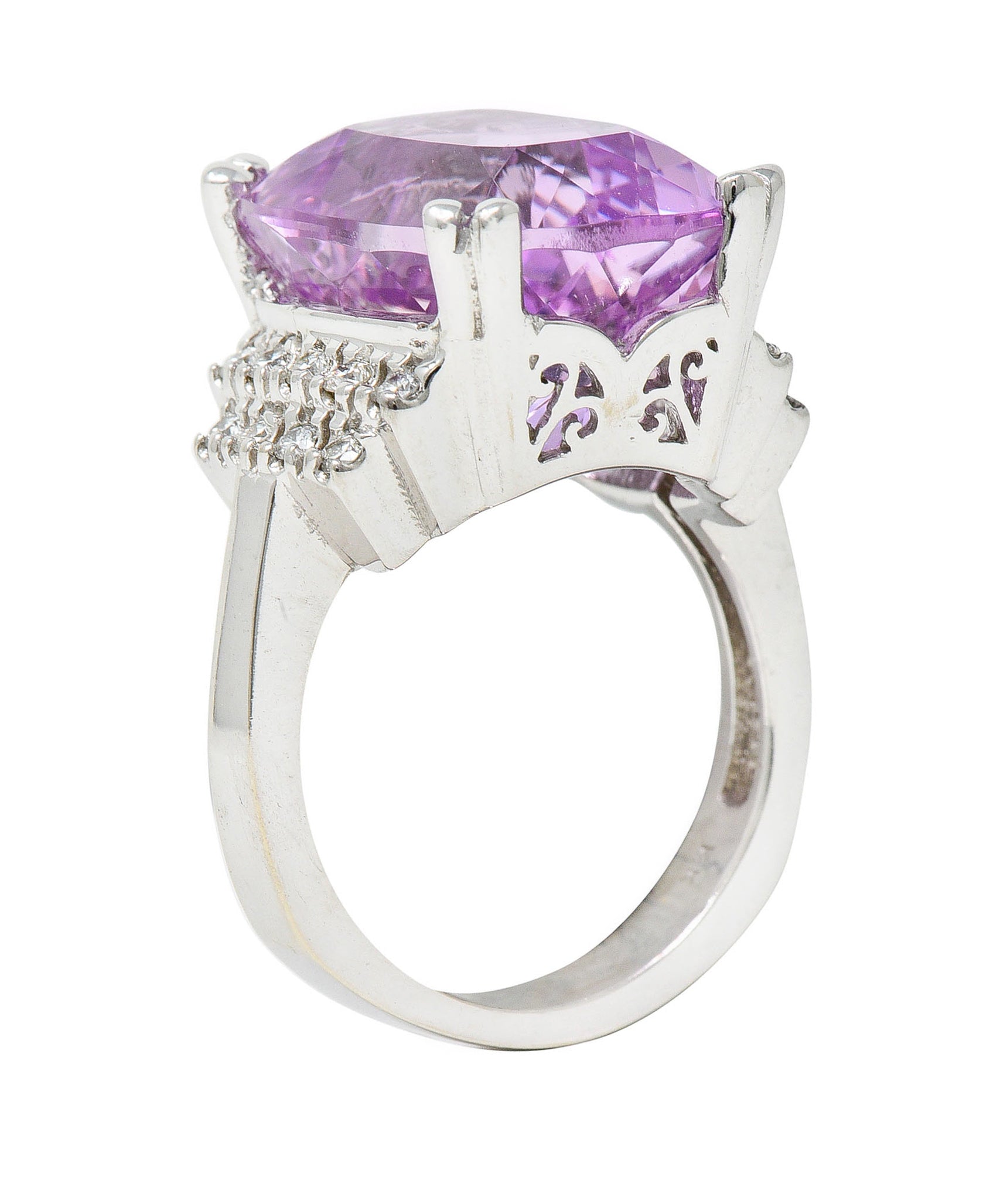 Contemporary Kunzite Diamond 14 Karat White Gold Cocktail RingRing - Wilson's Estate Jewelry