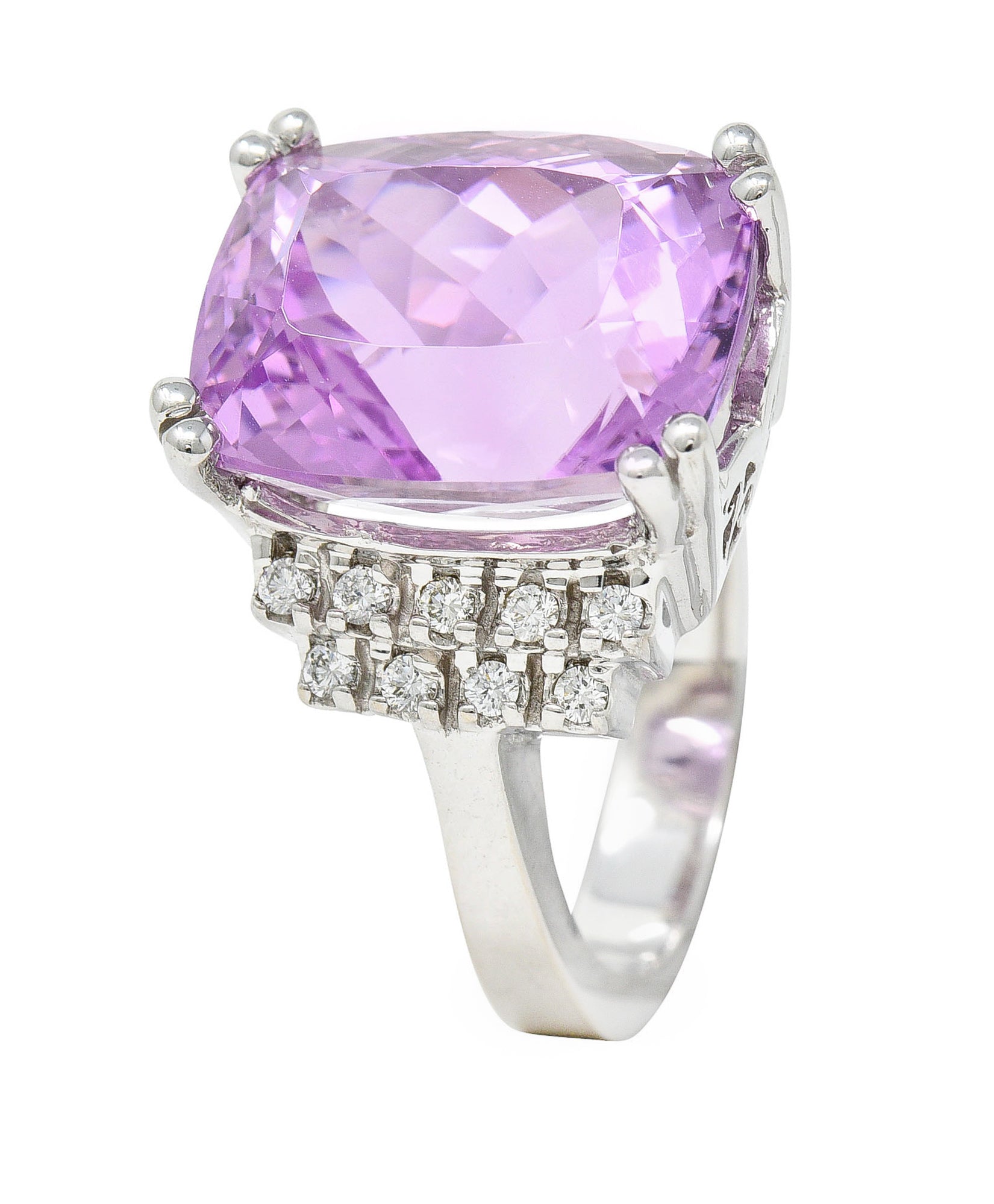 Contemporary Kunzite Diamond 14 Karat White Gold Cocktail RingRing - Wilson's Estate Jewelry