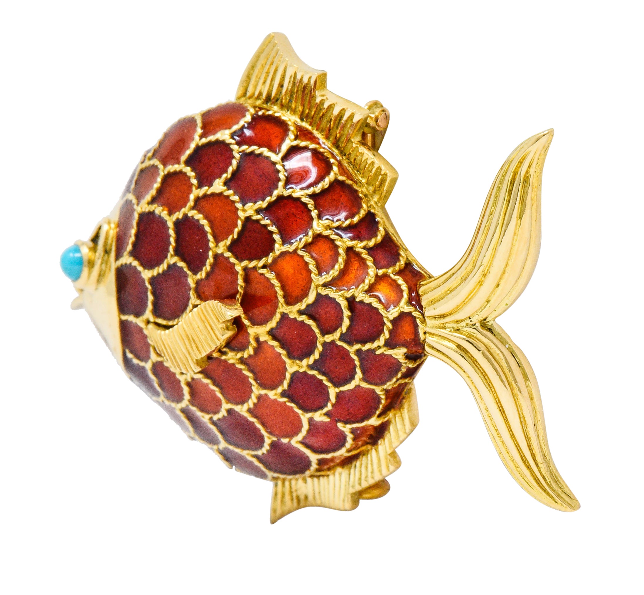 Boucheron 1950's Mid-Century Turquoise Enamel 18 Karat Gold Fish BroochBrooch - Wilson's Estate Jewelry