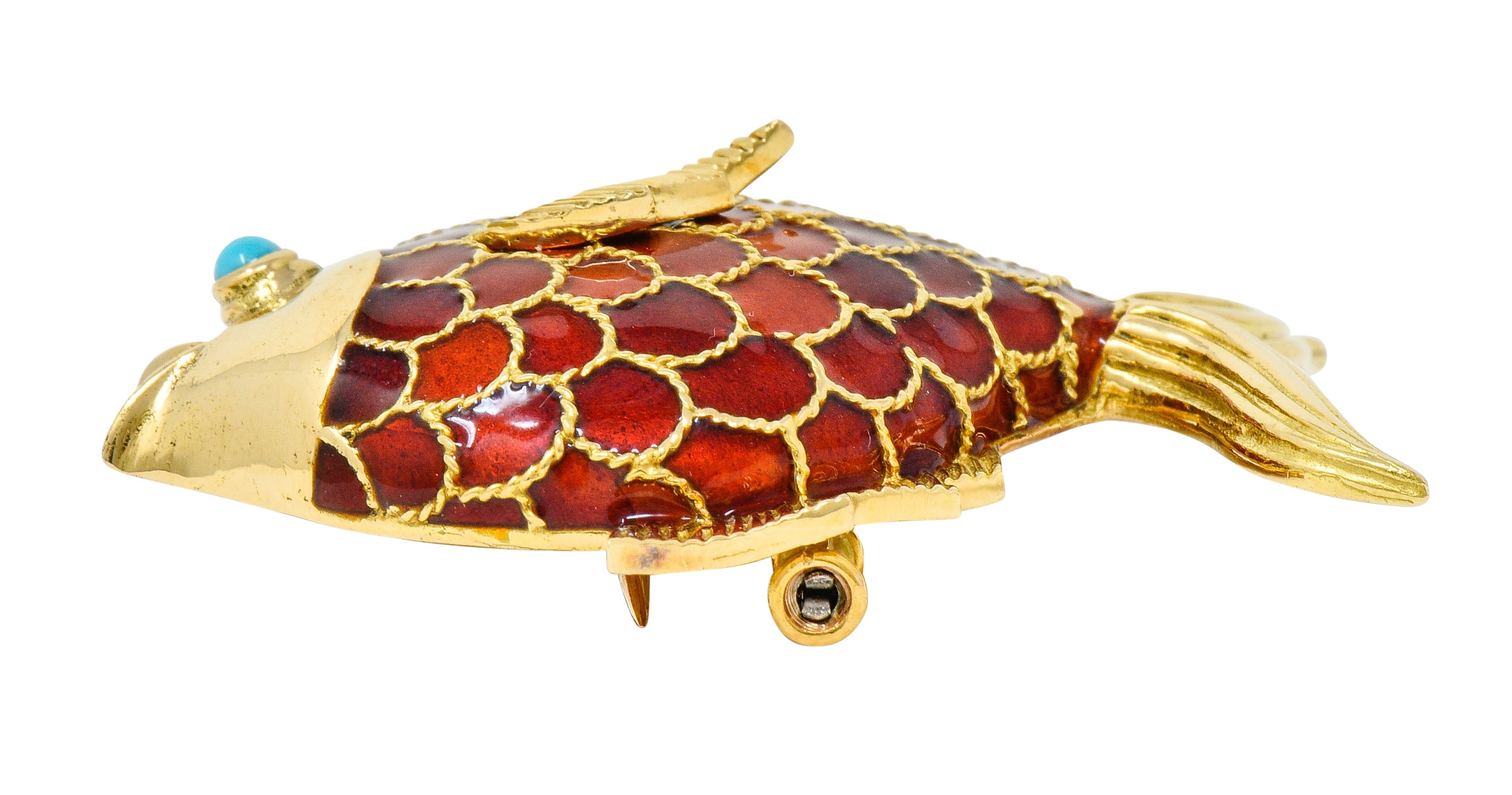 Boucheron 1950's Mid-Century Turquoise Enamel 18 Karat Gold Fish BroochBrooch - Wilson's Estate Jewelry