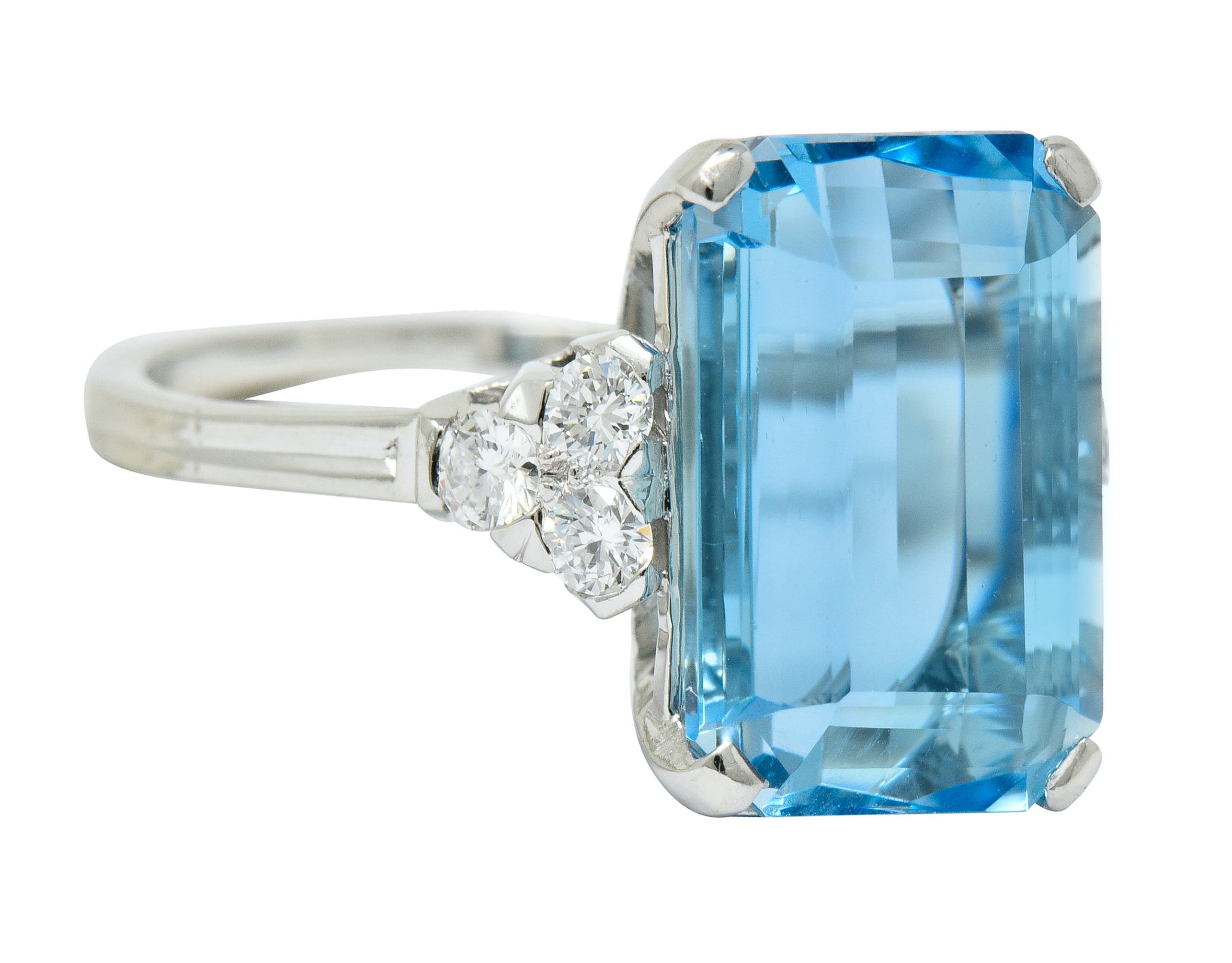 Tiffany & Co. 7.38 CTW Aquamarine Diamond Platinum Retro Cocktail Ring - Wilson's Estate Jewelry