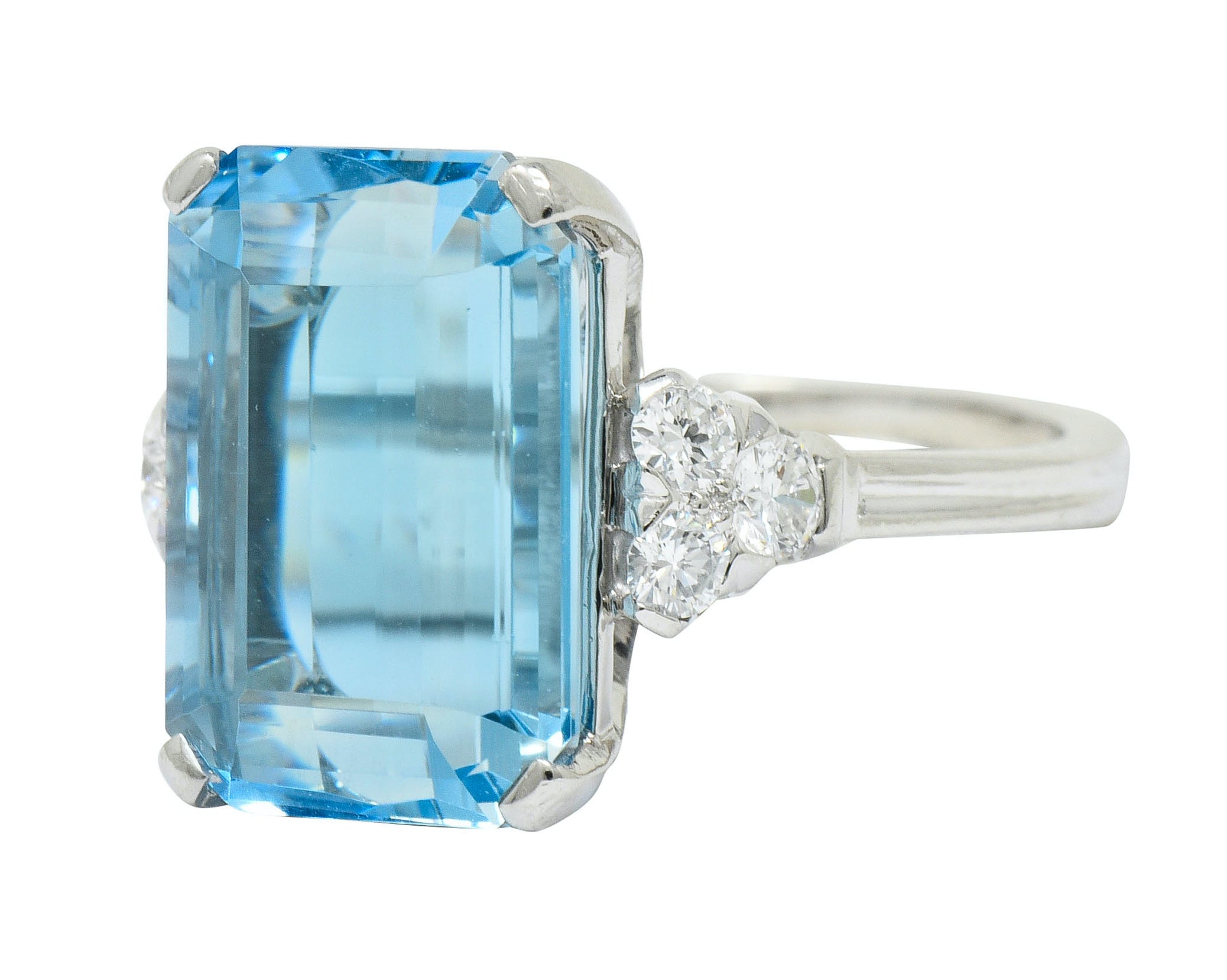 Tiffany & Co. 7.38 CTW Aquamarine Diamond Platinum Retro Cocktail Ring - Wilson's Estate Jewelry