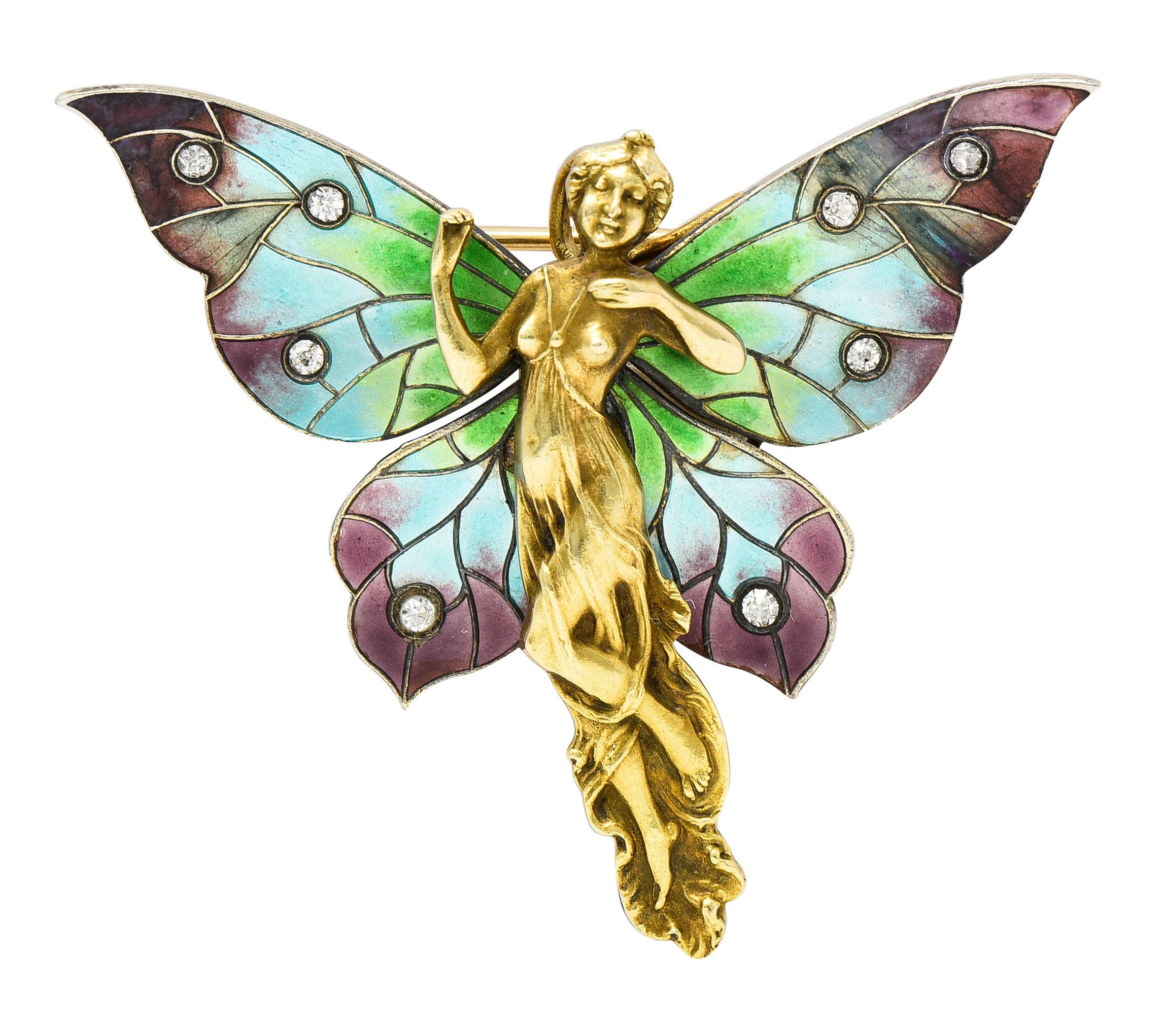 Art Nouveau Diamond Enamel 14 Karat Gold Fairy BroochBrooch - Wilson's Estate Jewelry