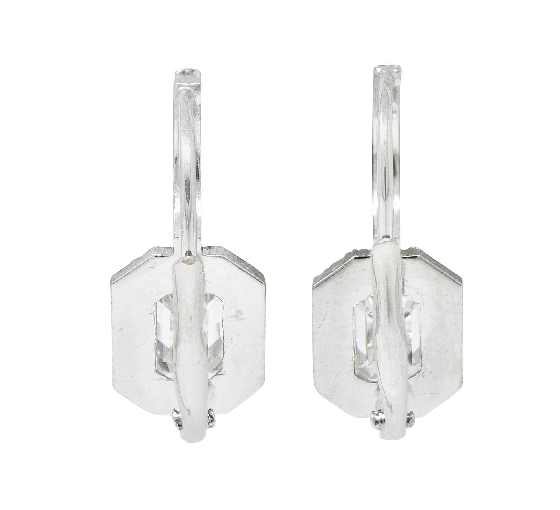 Stunning 2.70 CTW Emerald Cut Diamond Platinum Huggie Drop EarringsEarrings - Wilson's Estate Jewelry