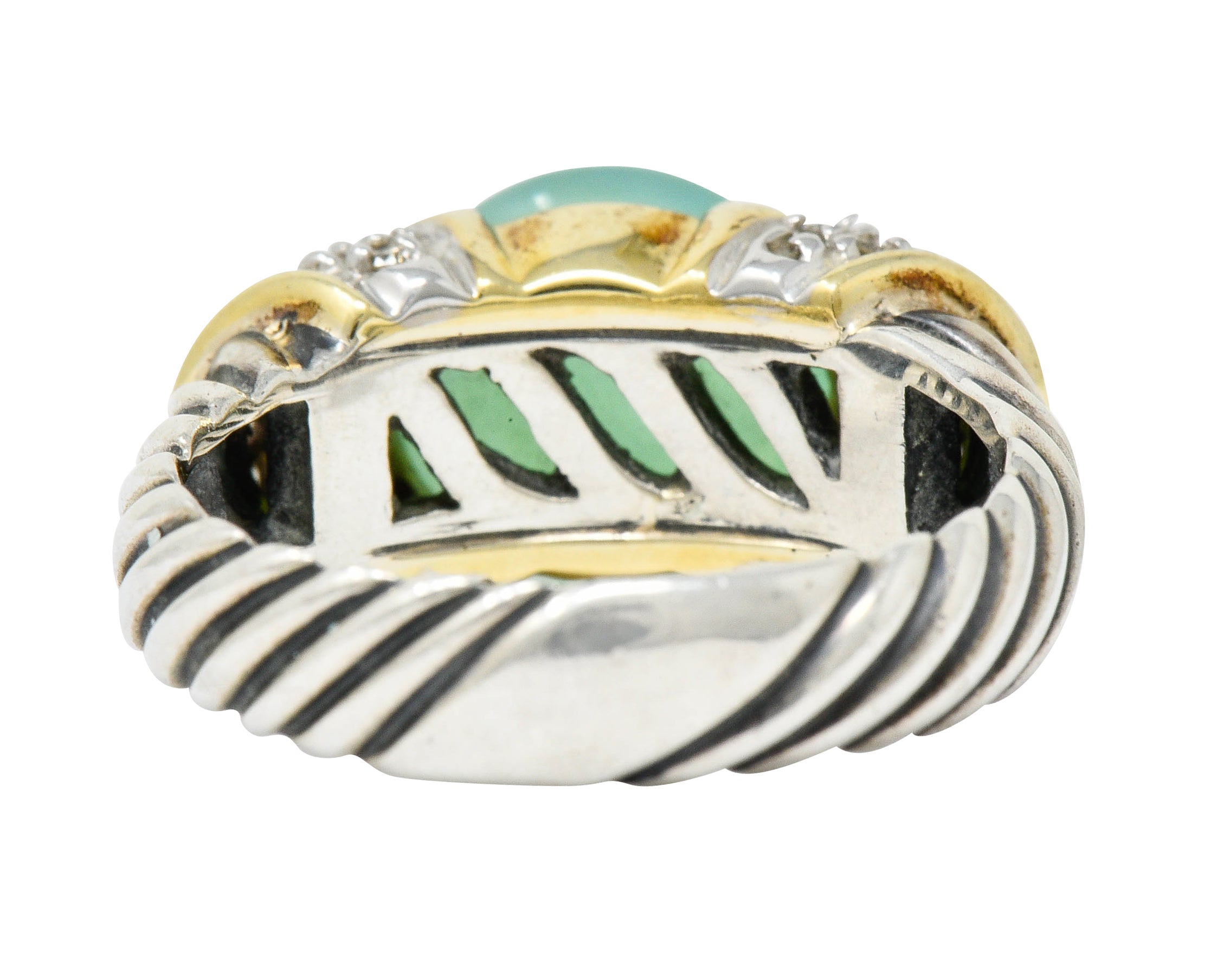 David Yurman Diamond Chrysoprase 18 Karat Gold Silver Capri RingRing - Wilson's Estate Jewelry