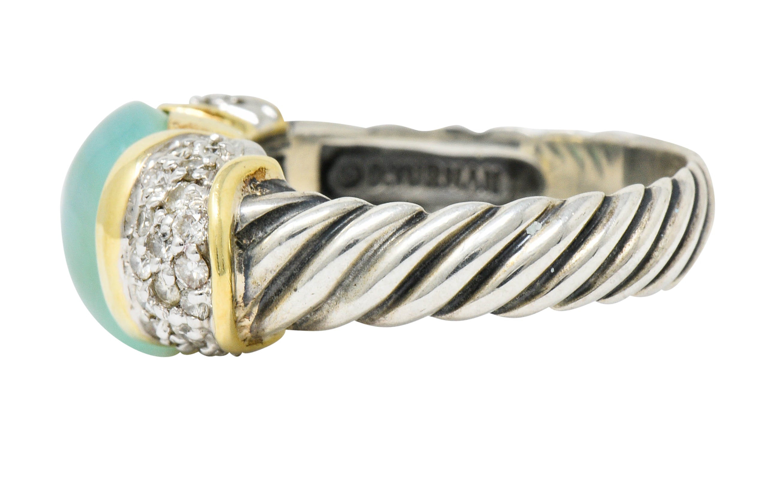 David Yurman Diamond Chrysoprase 18 Karat Gold Silver Capri RingRing - Wilson's Estate Jewelry