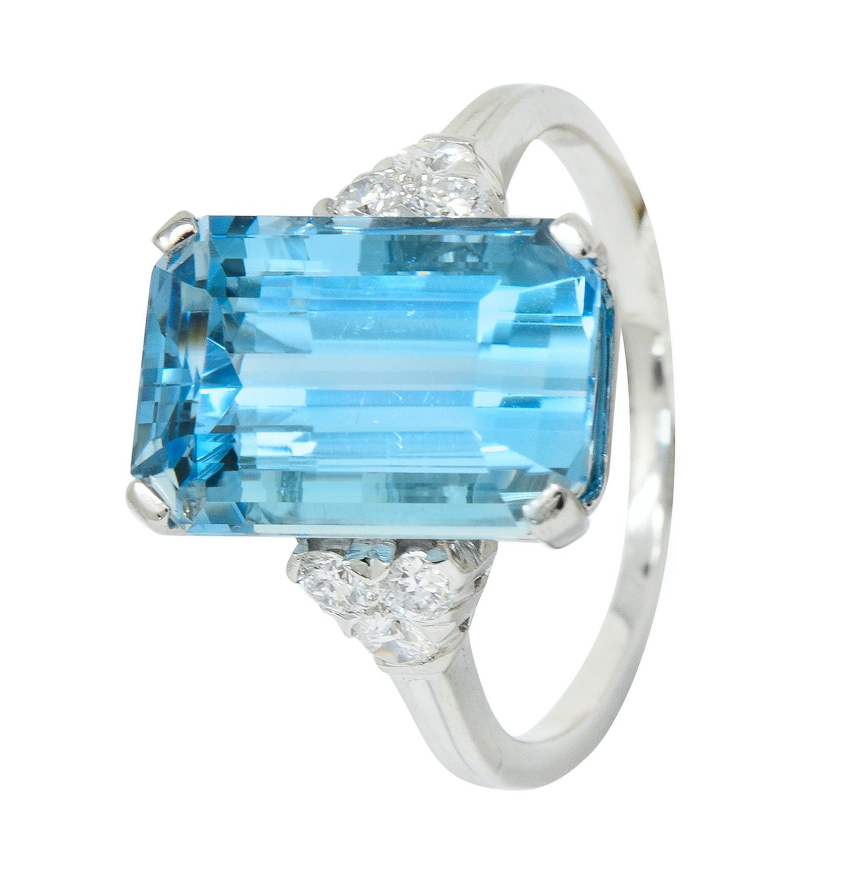 Tiffany & Co. 7.38 CTW Aquamarine Diamond Platinum Retro Cocktail Ring - Wilson's Estate Jewelry