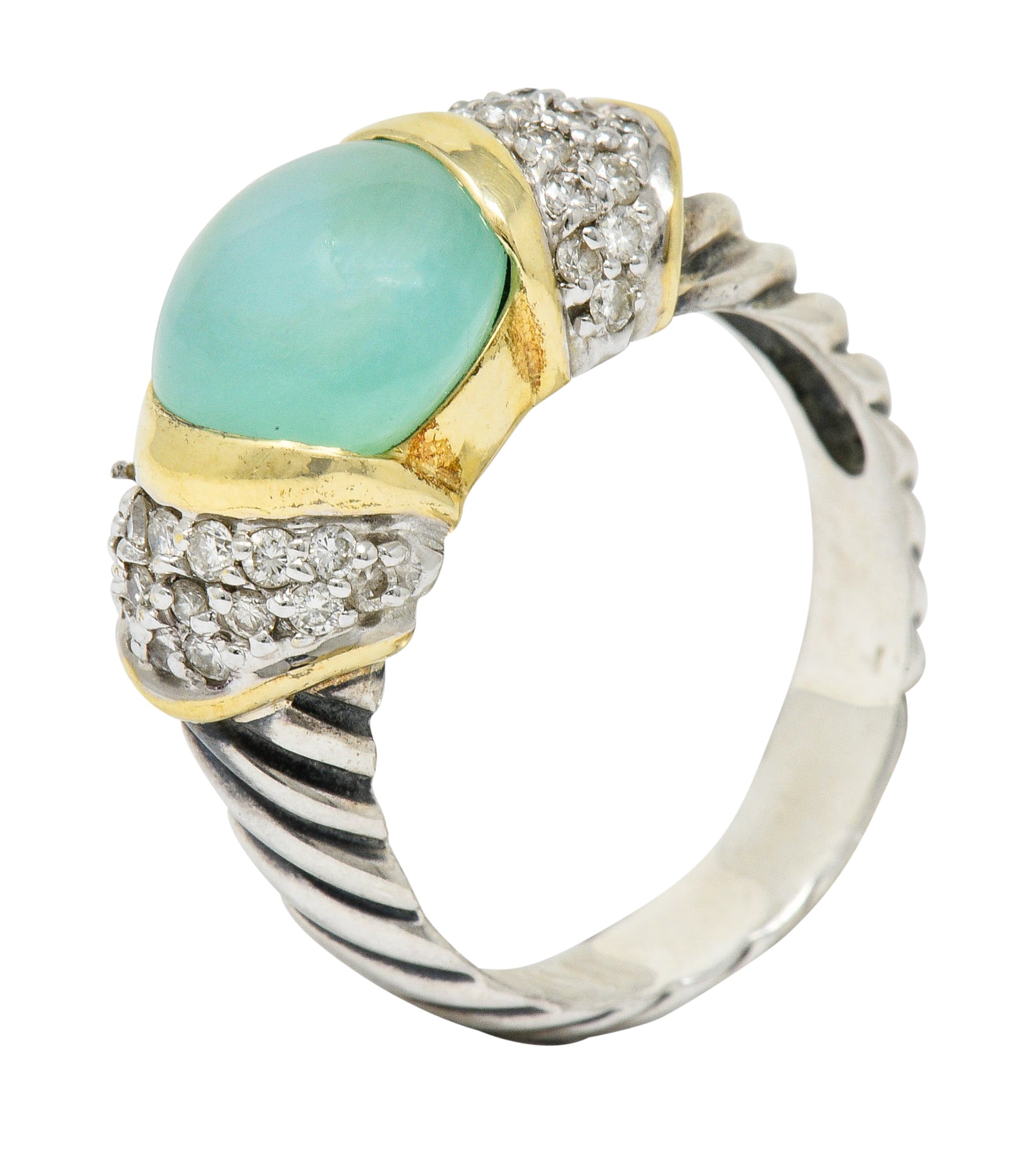 David Yurman Diamond Chrysoprase 18 Karat Gold Silver Capri RingRing - Wilson's Estate Jewelry