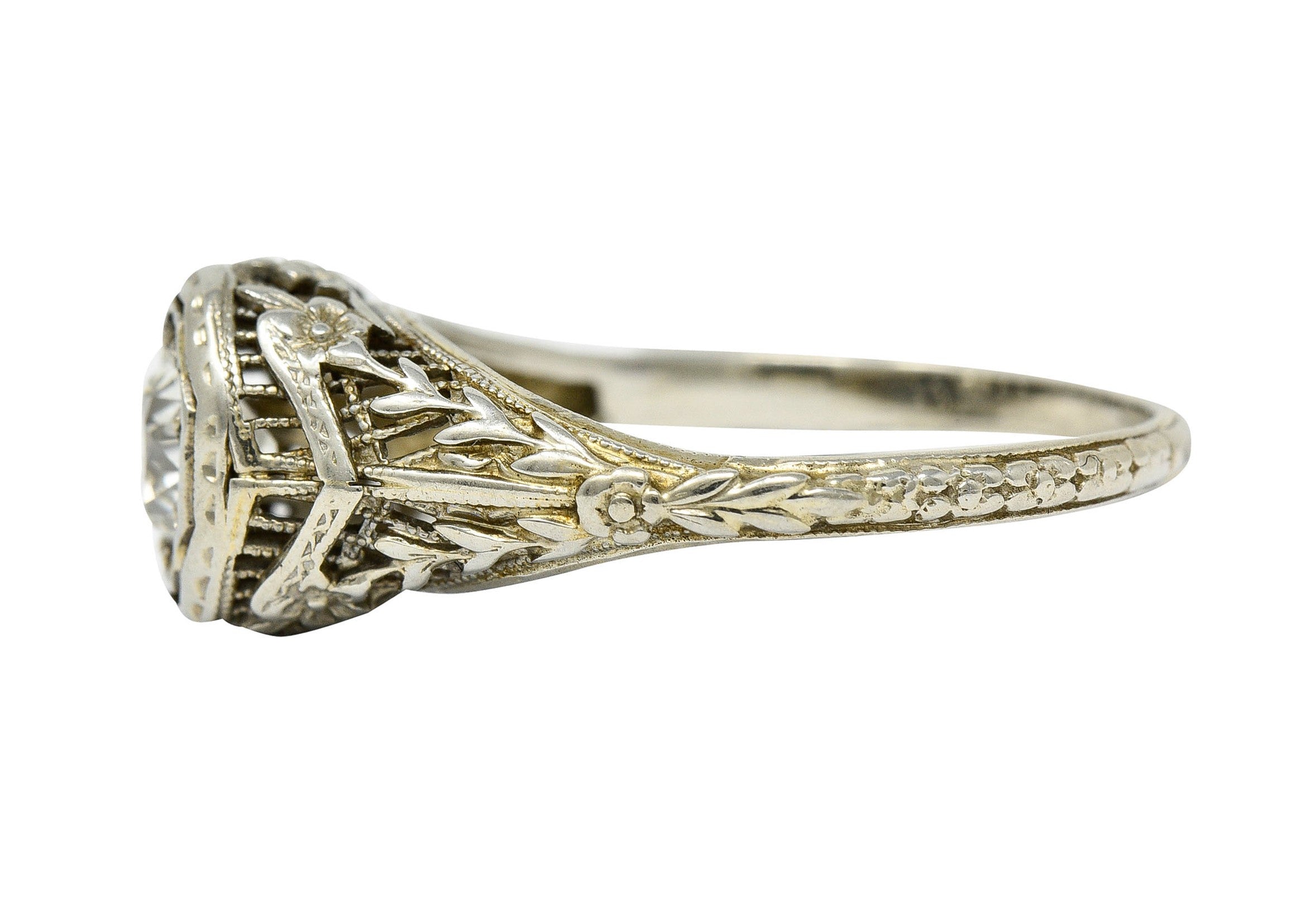 1920's Art Deco 0.50 CTW Diamond 18 Karat White Gold Floral Engagement RingRing - Wilson's Estate Jewelry