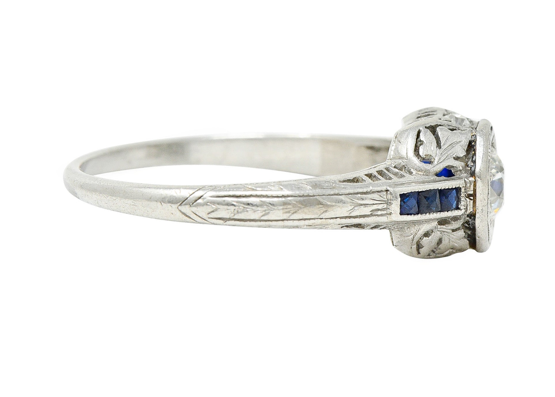 Art Deco 0.43 CTW Diamond Sapphire Platinum Octagonal Engagement RingRing - Wilson's Estate Jewelry