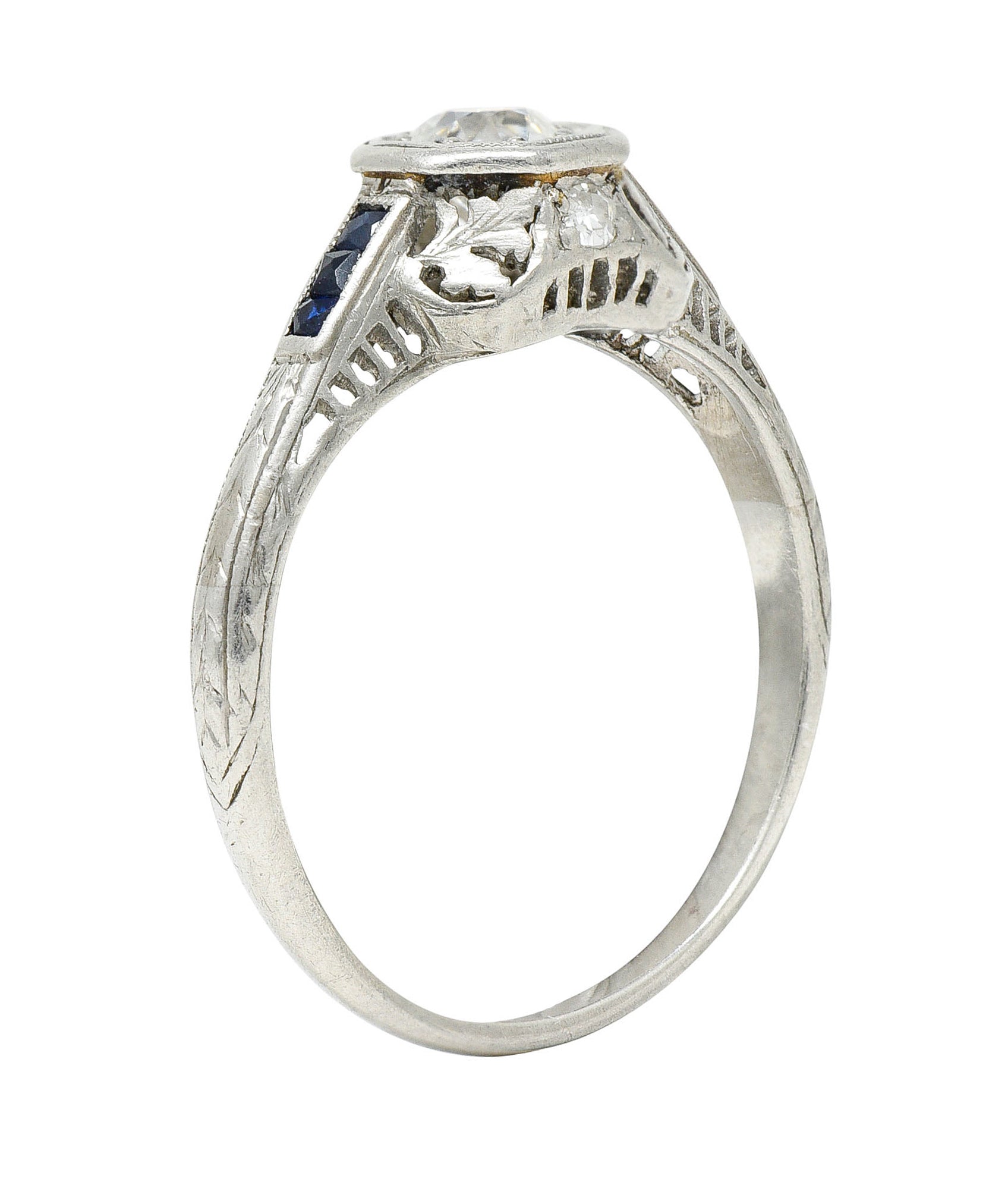 Art Deco 0.43 CTW Diamond Sapphire Platinum Octagonal Engagement RingRing - Wilson's Estate Jewelry