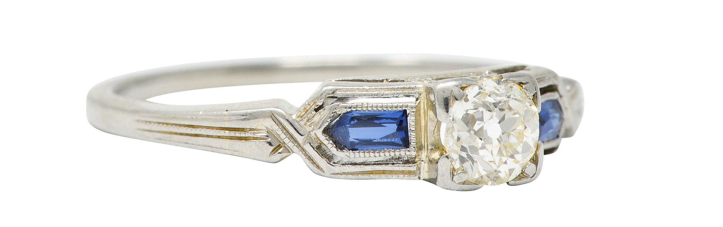 Art Deco Diamond Sapphire 18 Karat White Gold Engagement RingRing - Wilson's Estate Jewelry