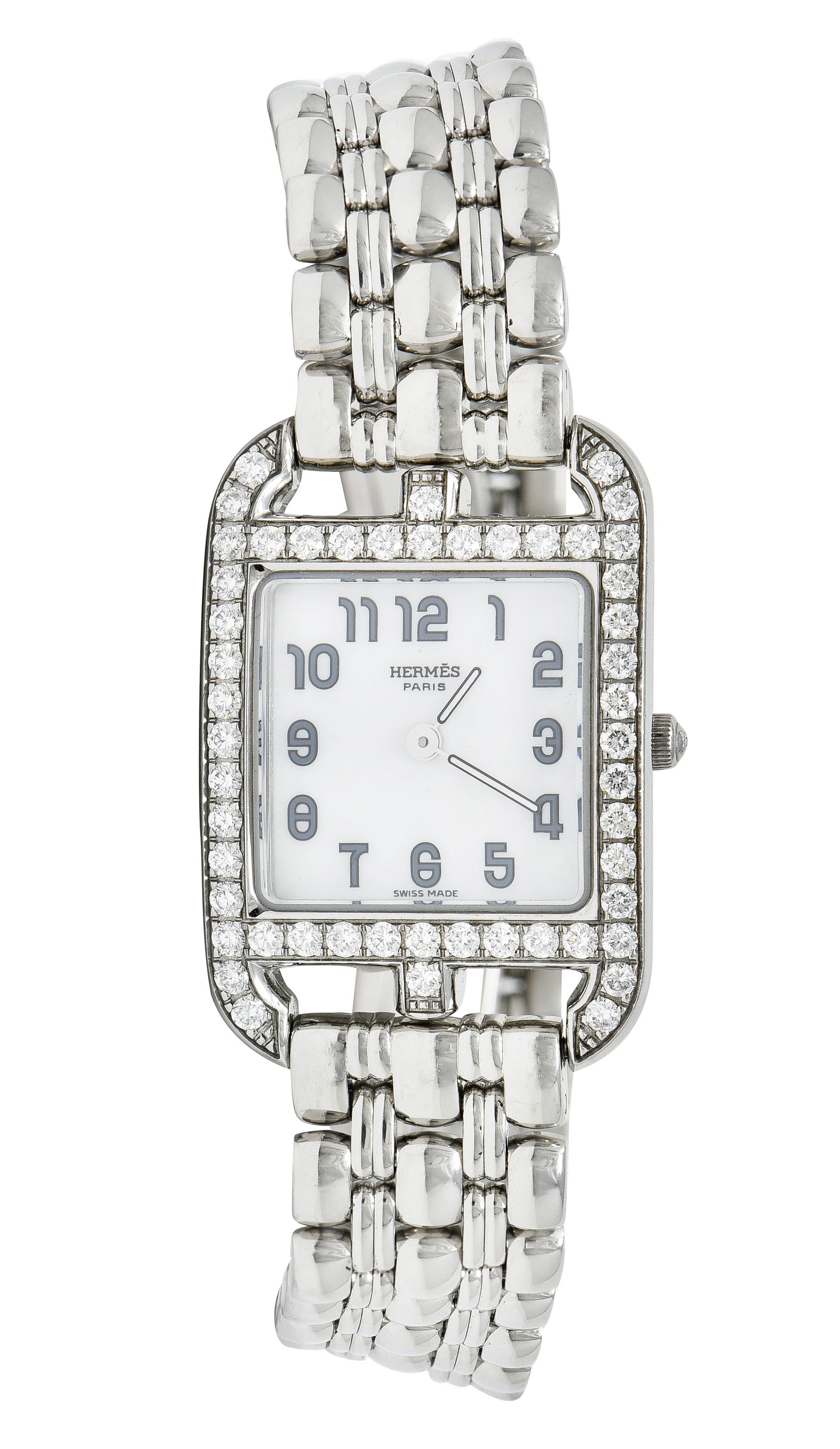 Hermes 1.25 CTW Diamond Stainless Steel Cape Cod Watch Braceletbracelet - Wilson's Estate Jewelry