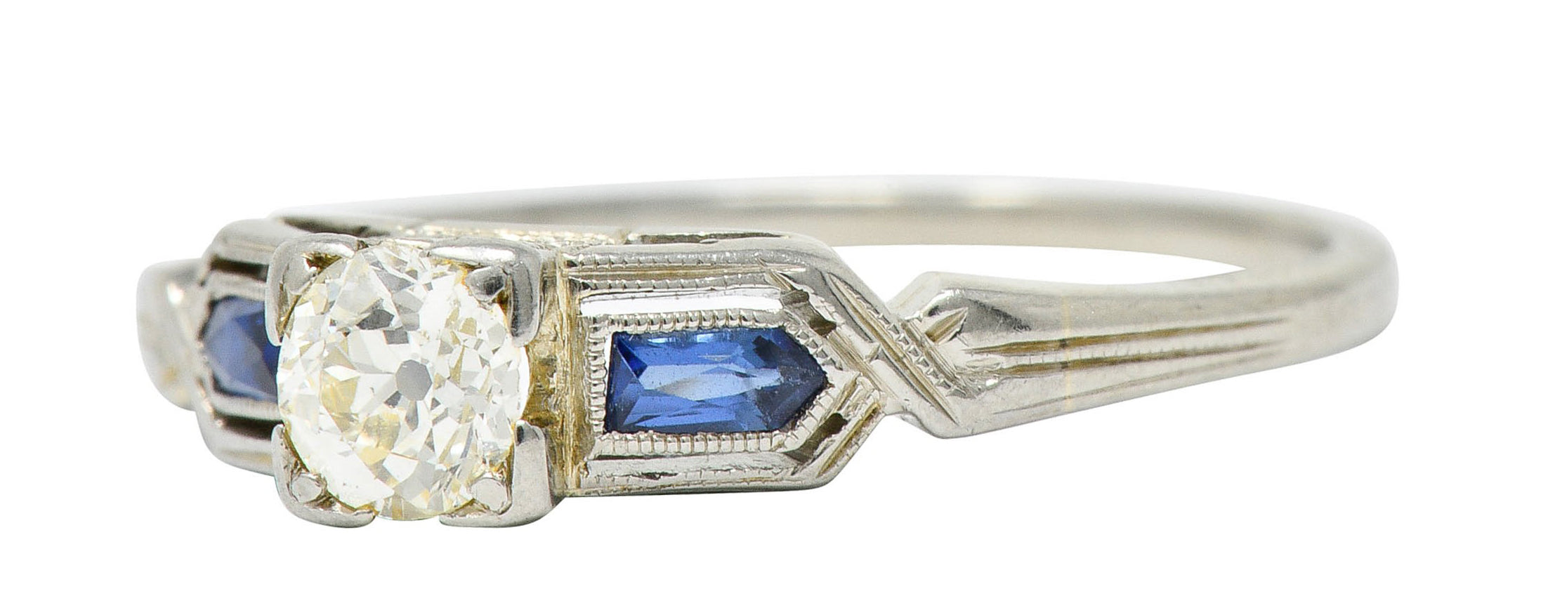 Art Deco Diamond Sapphire 18 Karat White Gold Engagement RingRing - Wilson's Estate Jewelry