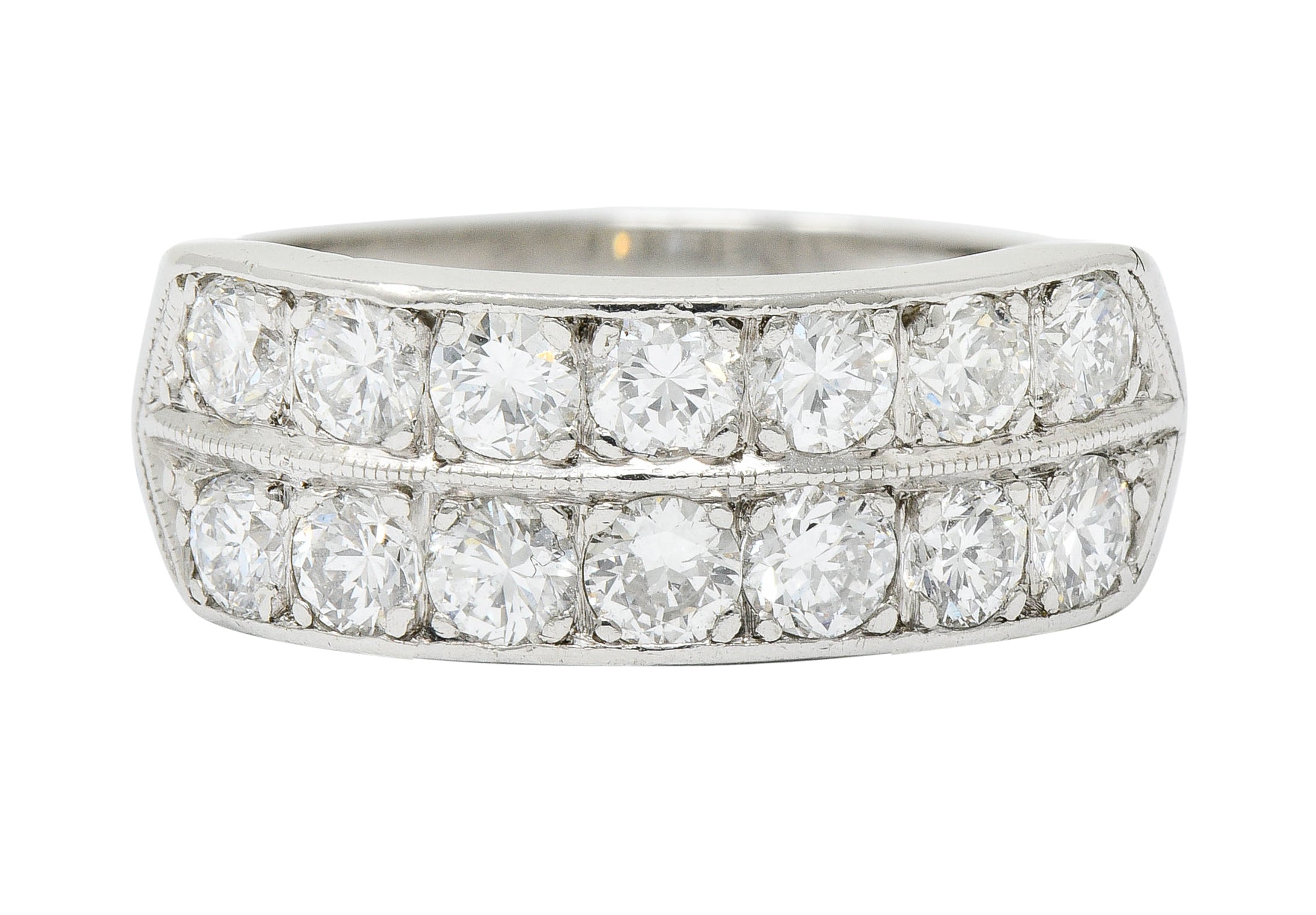 Mid-Century 1.50 CTW Diamond Platinum Band Ring Circa 1950Ring - Wilson's Estate Jewelry