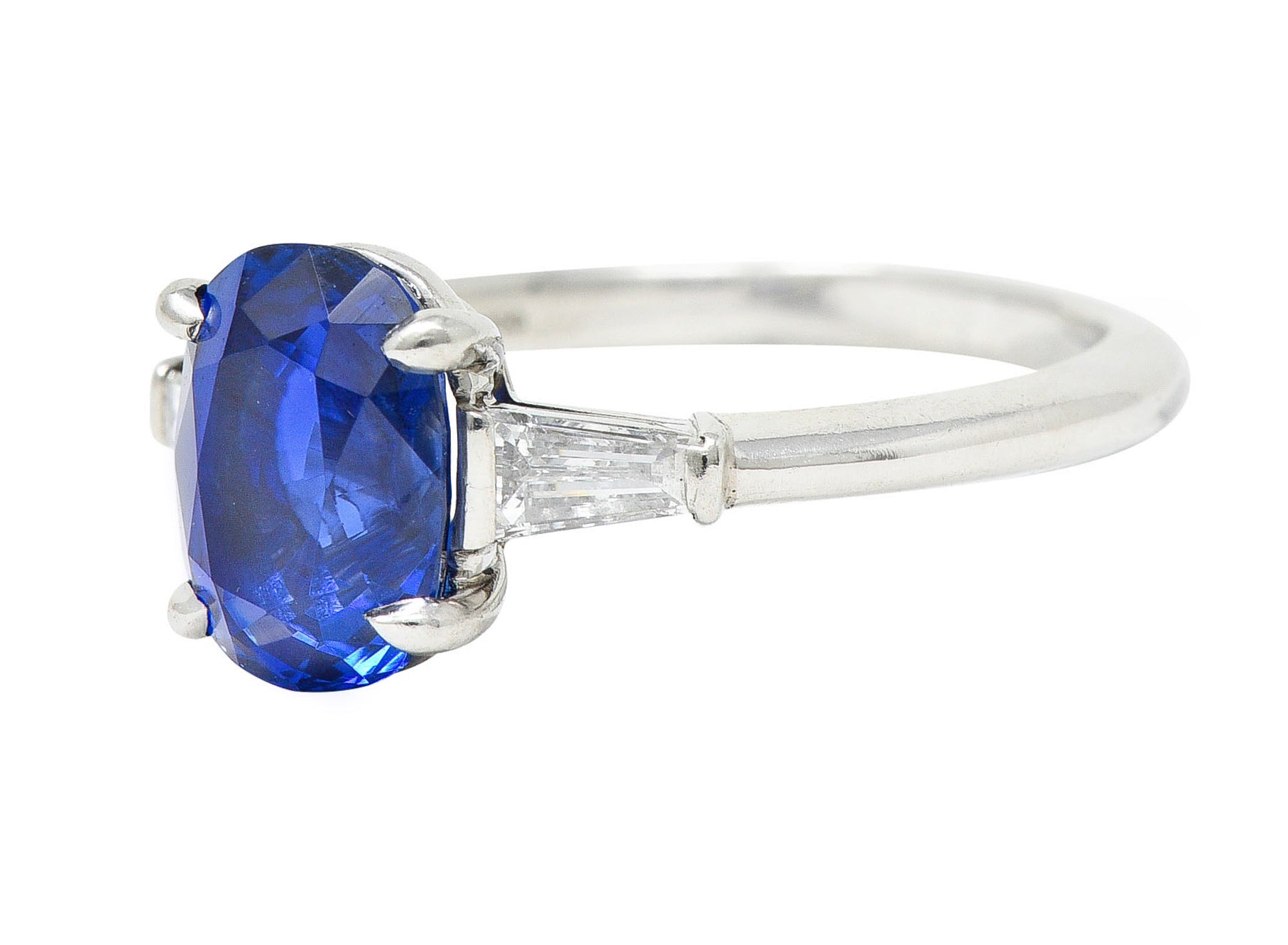 Tiffany & Co. 3.54 CTW No Heat Royal Blue Sapphire Diamond Platinum Three Stone Ring GIARing - Wilson's Estate Jewelry