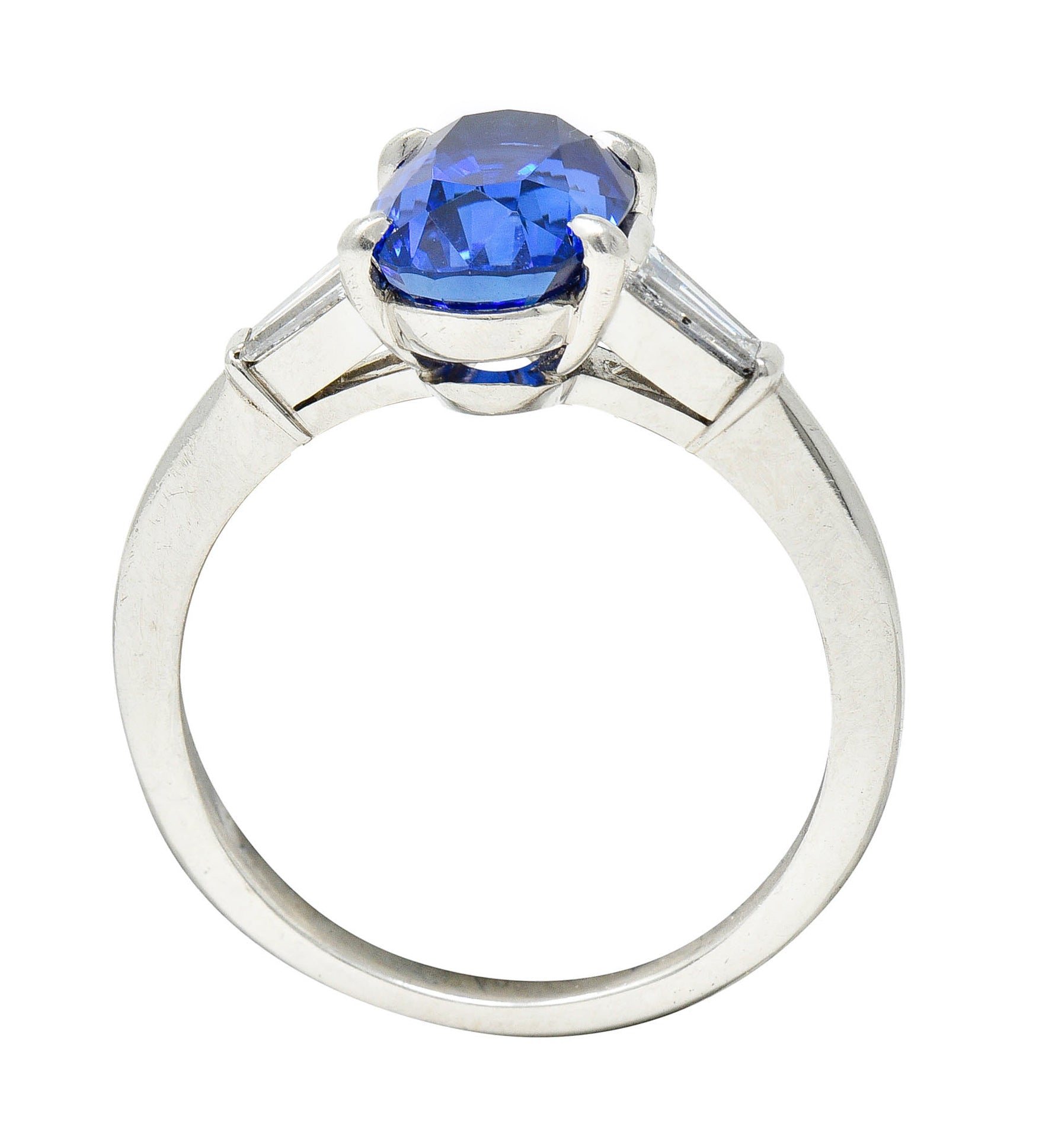 Tiffany & Co. 3.54 CTW No Heat Royal Blue Sapphire Diamond Platinum Three Stone Ring GIARing - Wilson's Estate Jewelry