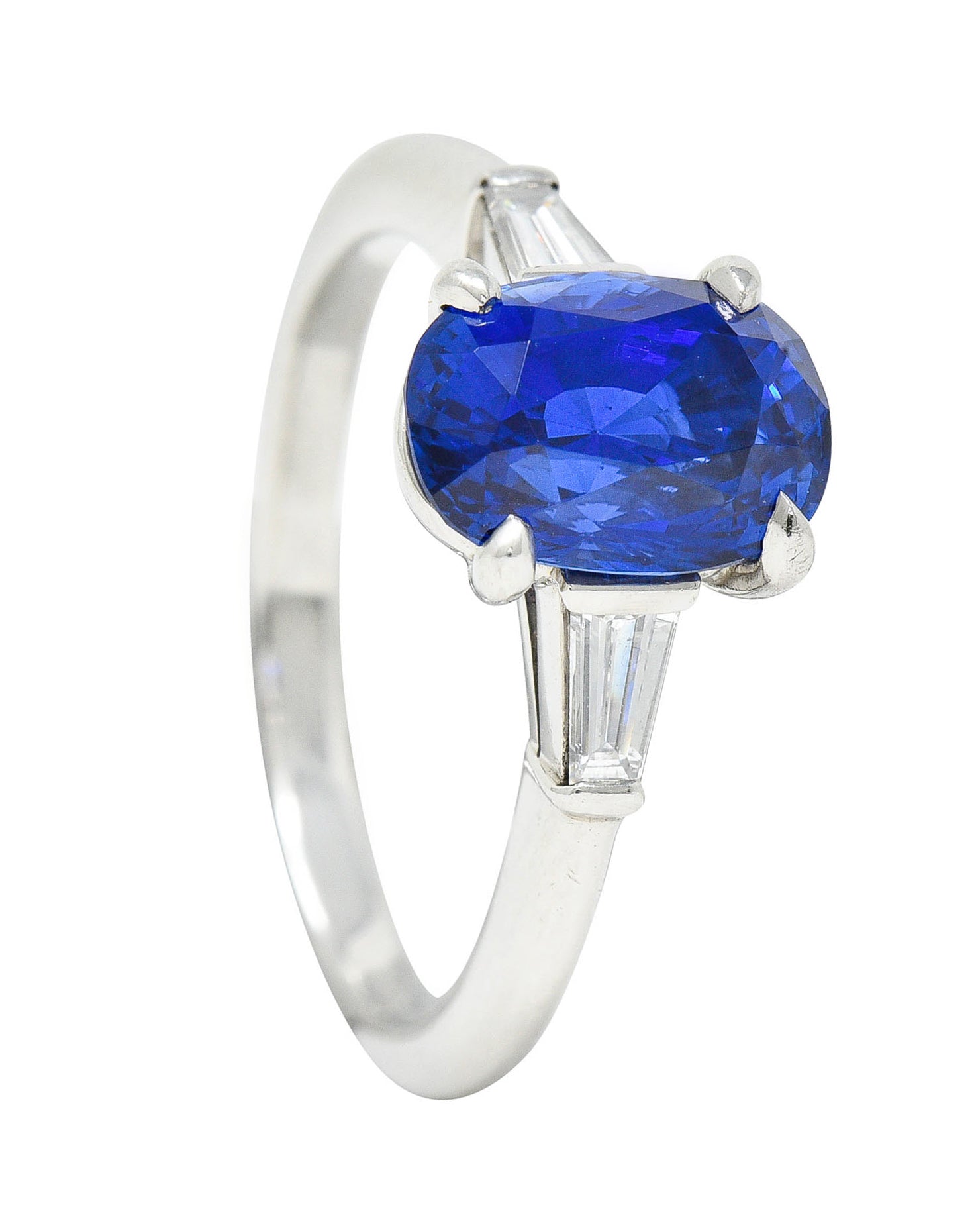 Tiffany & Co. 3.54 CTW No Heat Royal Blue Sapphire Diamond Platinum Three Stone Ring GIARing - Wilson's Estate Jewelry