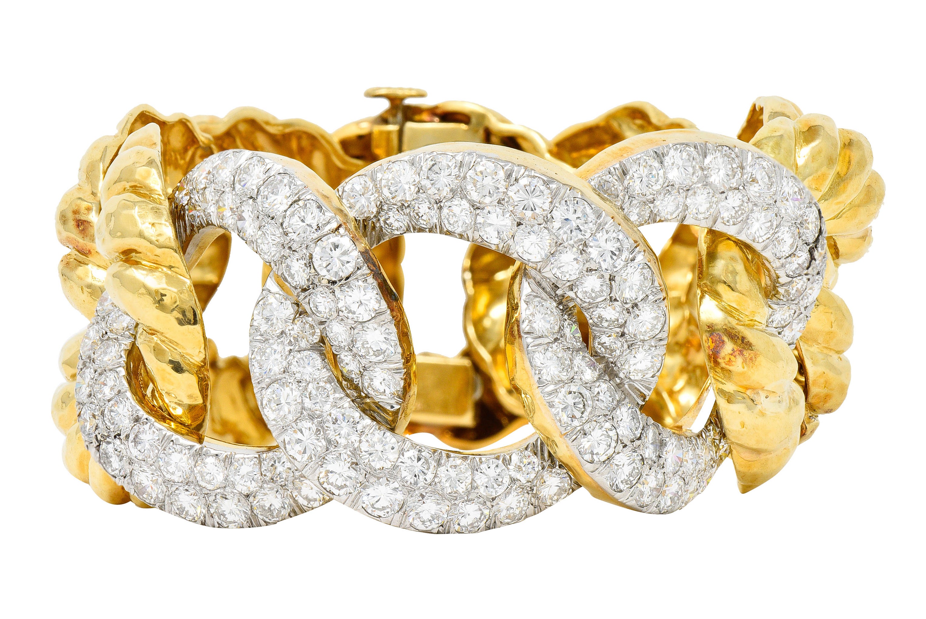 Vintage 15.75 CTW Diamond 18 Karat Two-Tone Gold Link Braceletbracelet - Wilson's Estate Jewelry