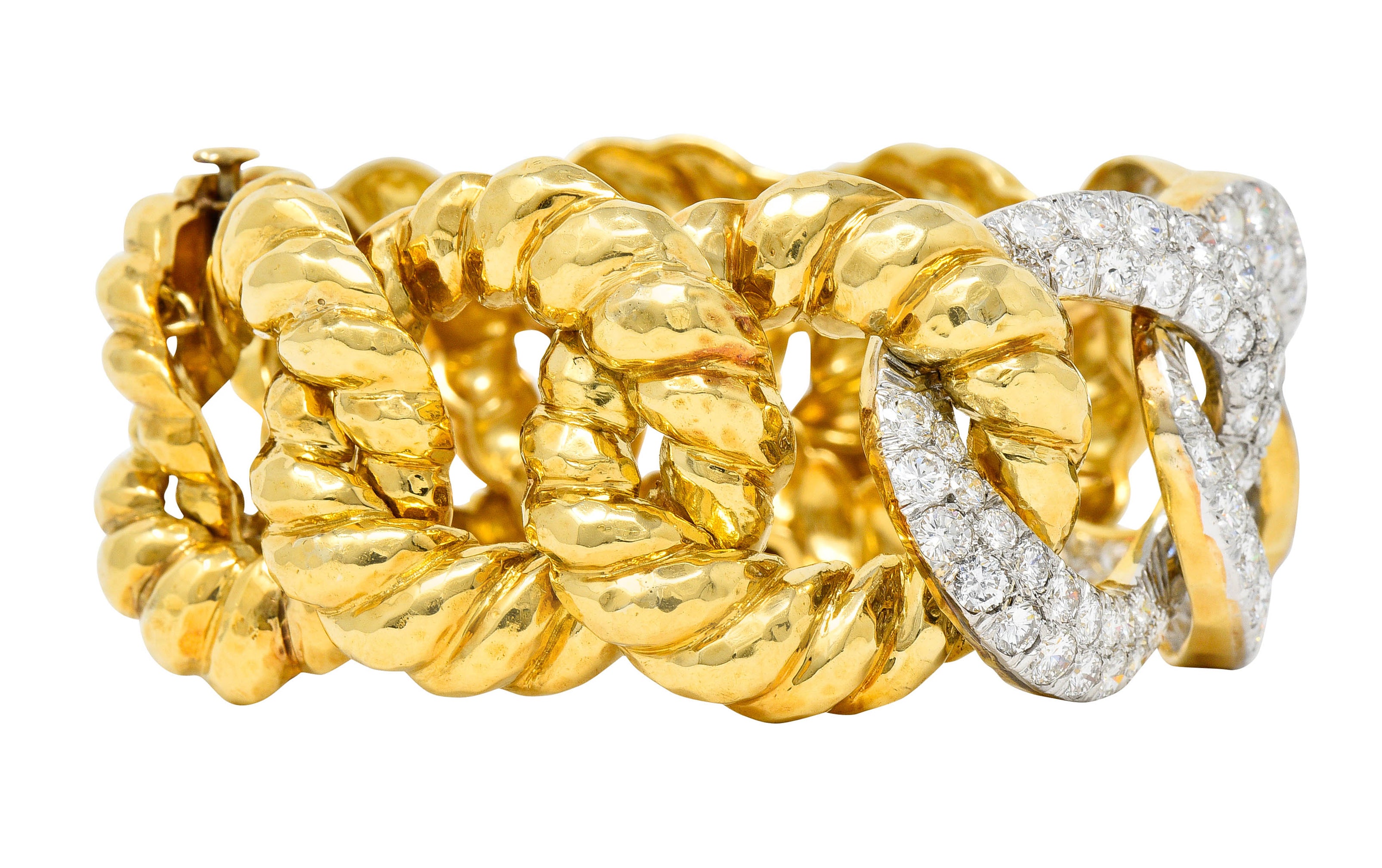 Vintage 15.75 CTW Diamond 18 Karat Two-Tone Gold Link Braceletbracelet - Wilson's Estate Jewelry