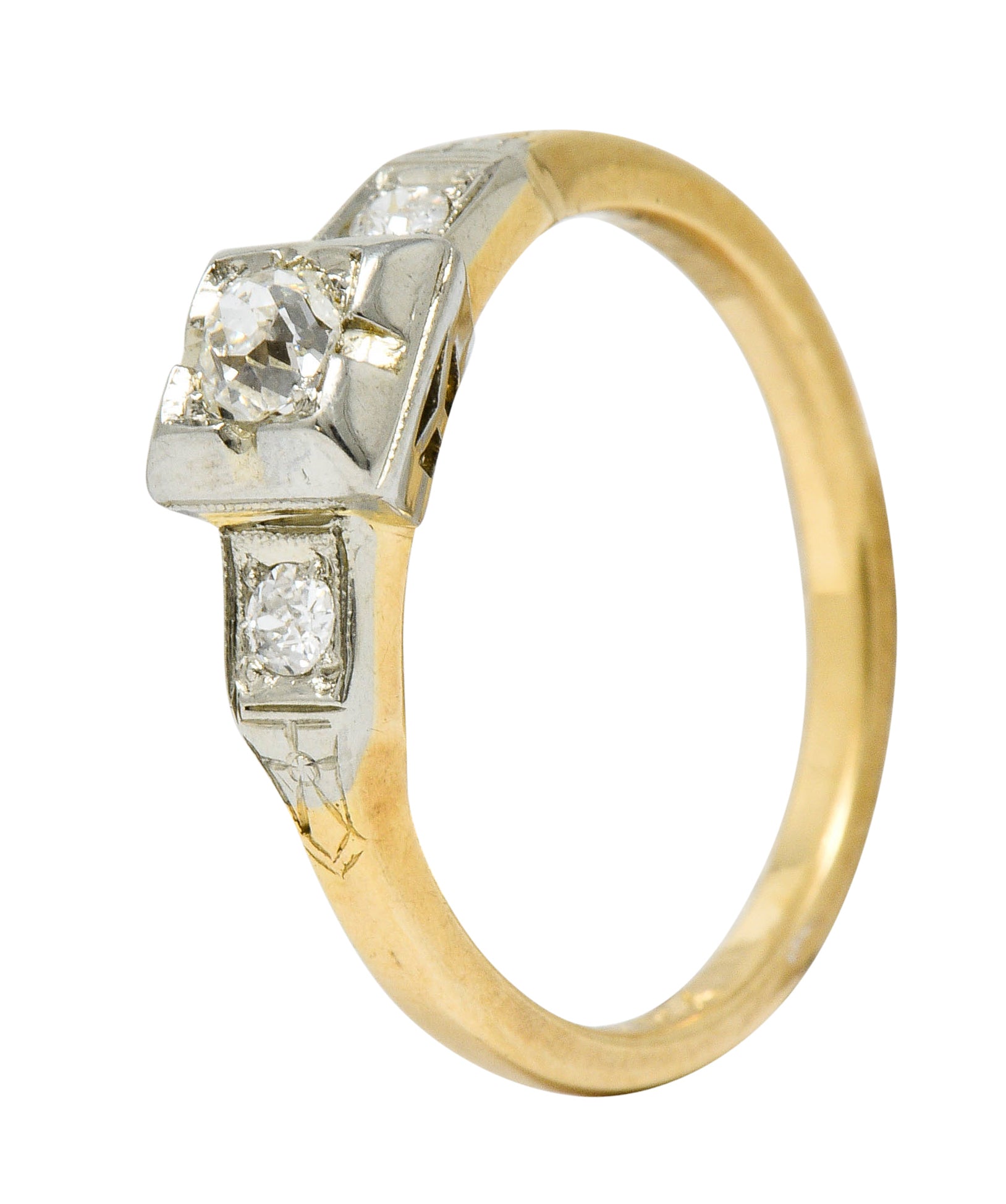 Ringcraft Retro 0.45 CTW Diamond 14 Karat Two-Tone Gold Engagement RingRing - Wilson's Estate Jewelry