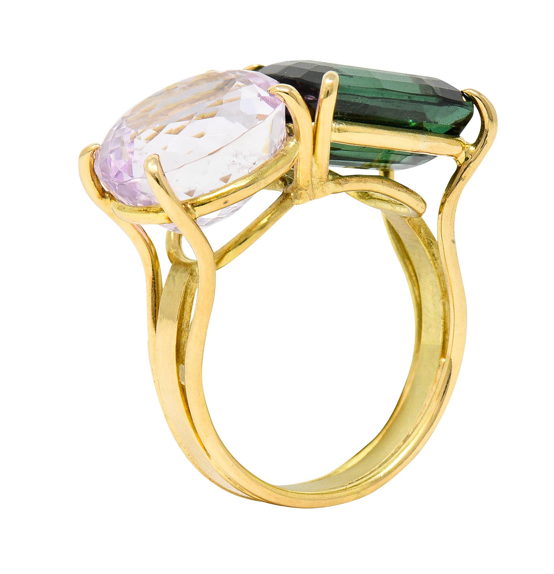 Green Tourmaline Kunzite 14 Karat Gold Double Gemstone RingRing - Wilson's Estate Jewelry