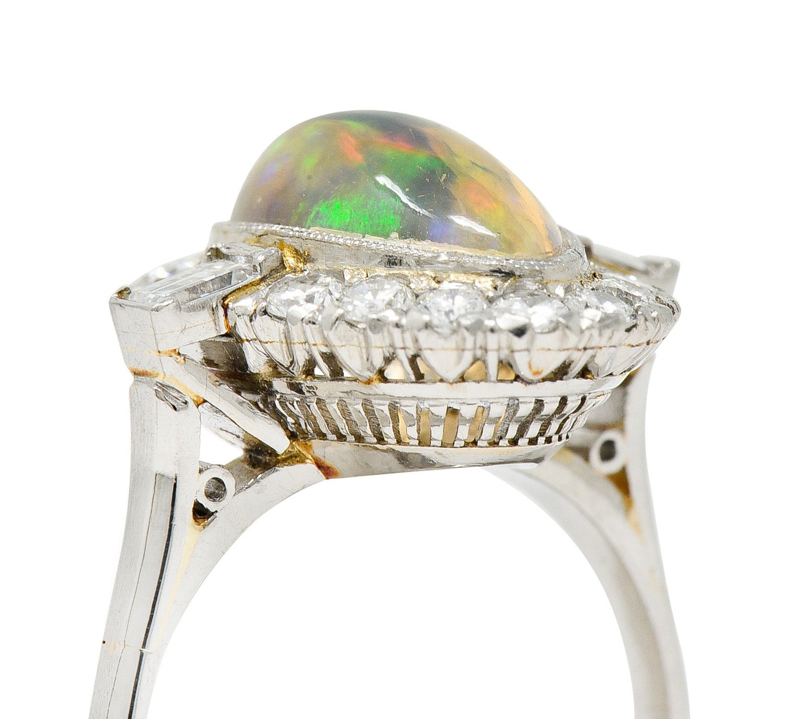 Contemporary Jelly Opal Diamond Platinum Navette Cluster RingRing - Wilson's Estate Jewelry