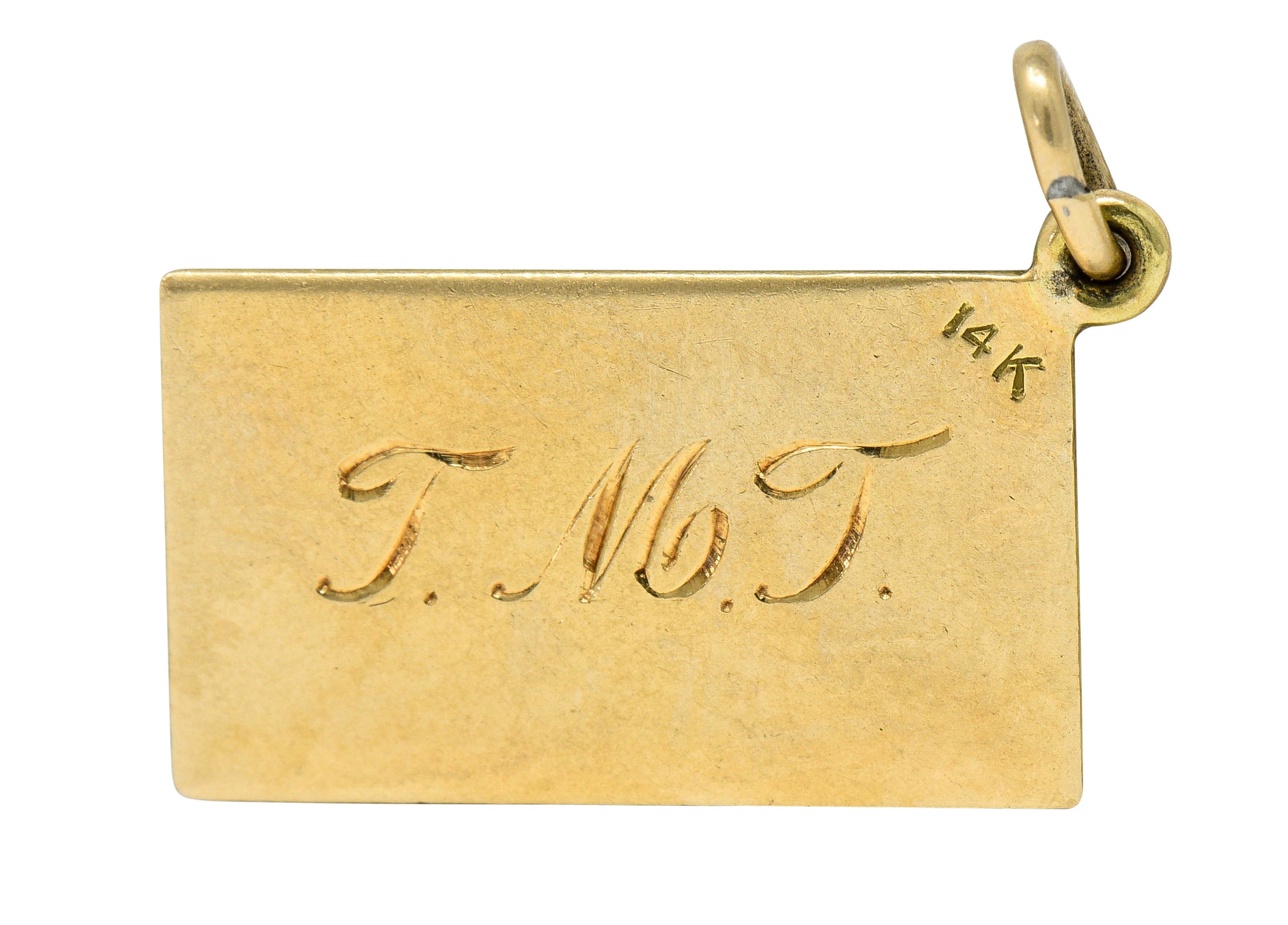 Retro 14 Karat Gold Jefferson Postal Card Charm Circa 1940scharm - Wilson's Estate Jewelry