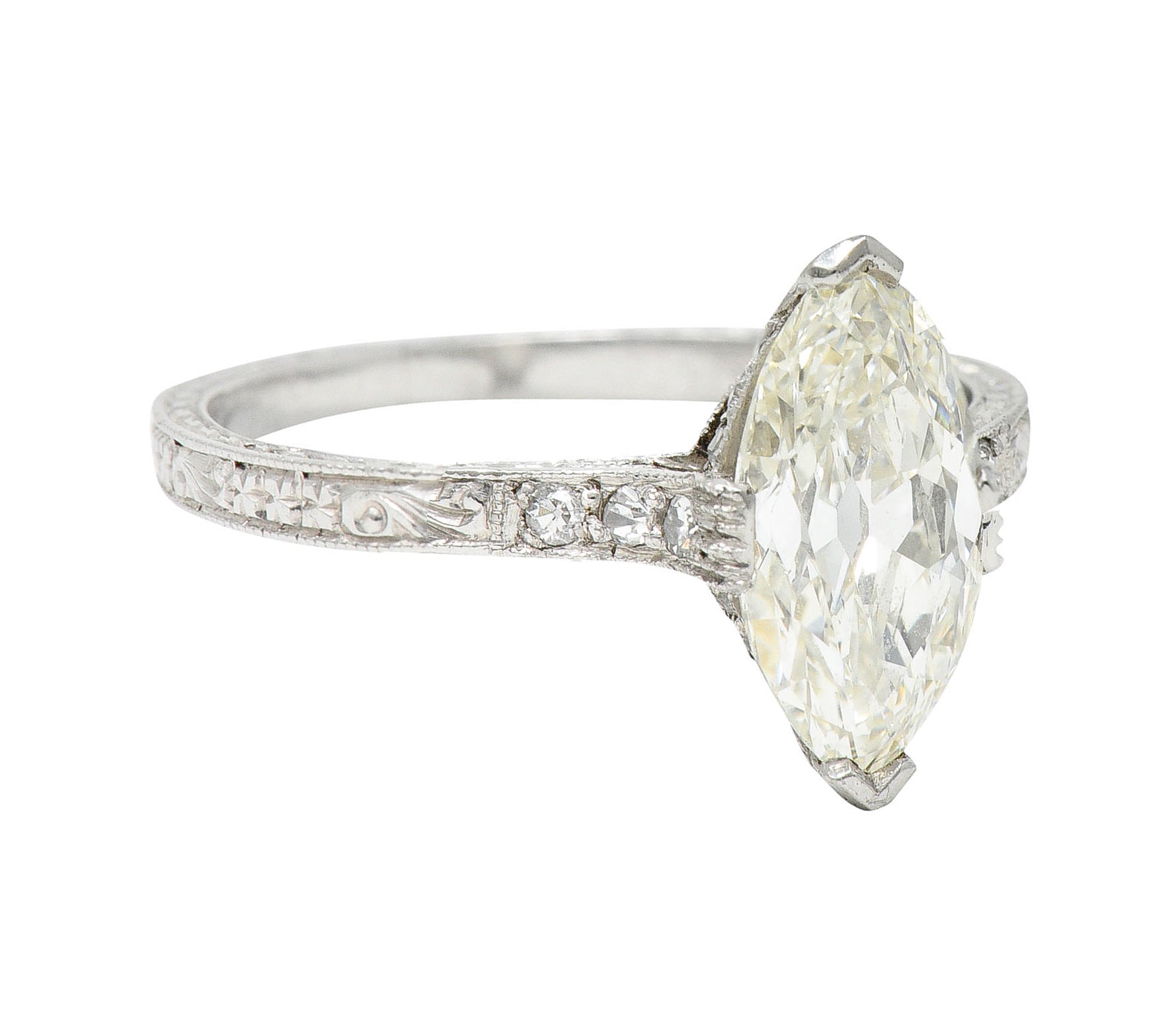 Art Deco 1.46 CTW Marquise Diamond Platinum Engraved Engagement RingRing - Wilson's Estate Jewelry