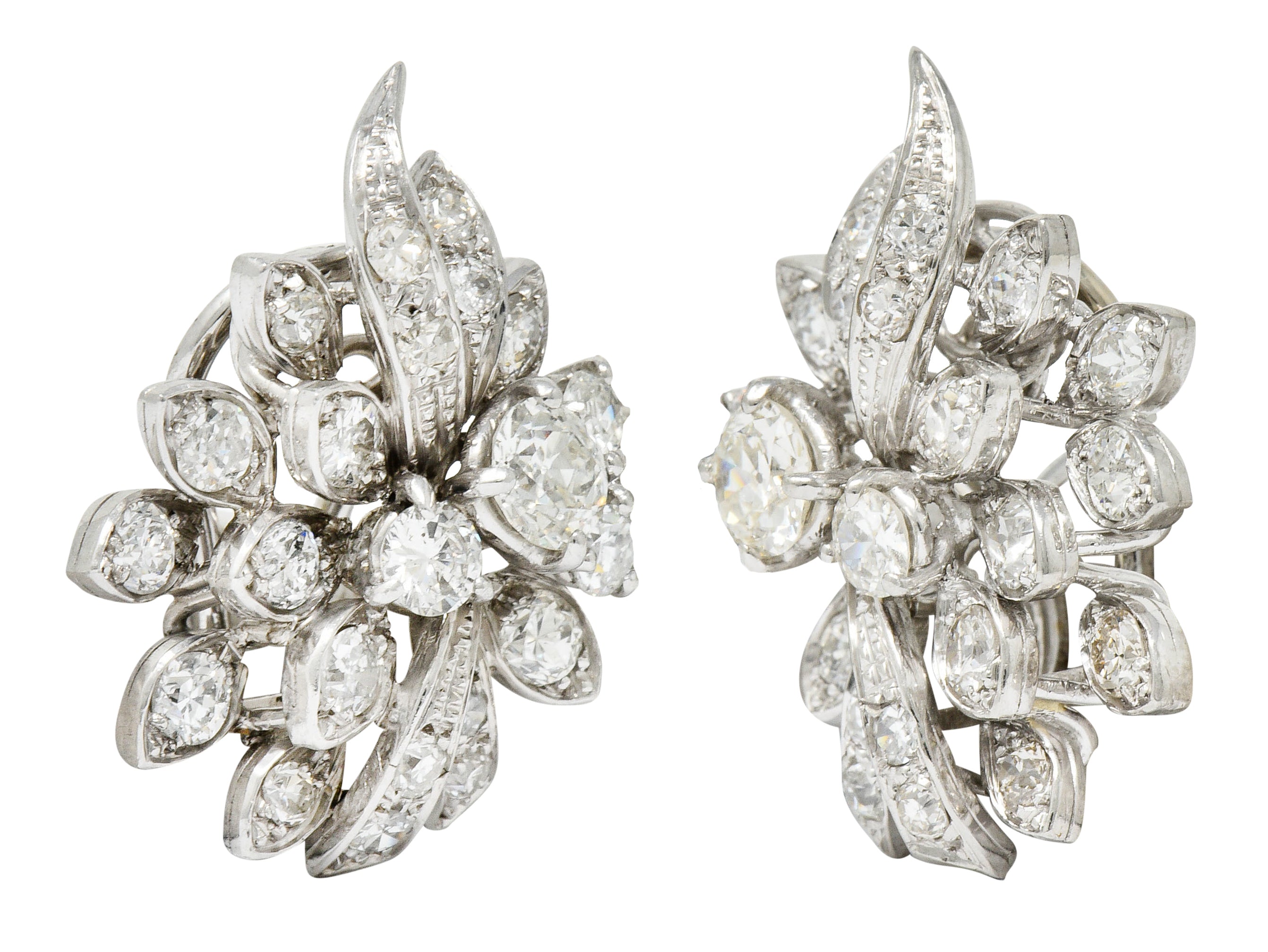 Retro 5.00 CTW Diamond Platinum Cluster Earrings Circa 1940sEarrings - Wilson's Estate Jewelry