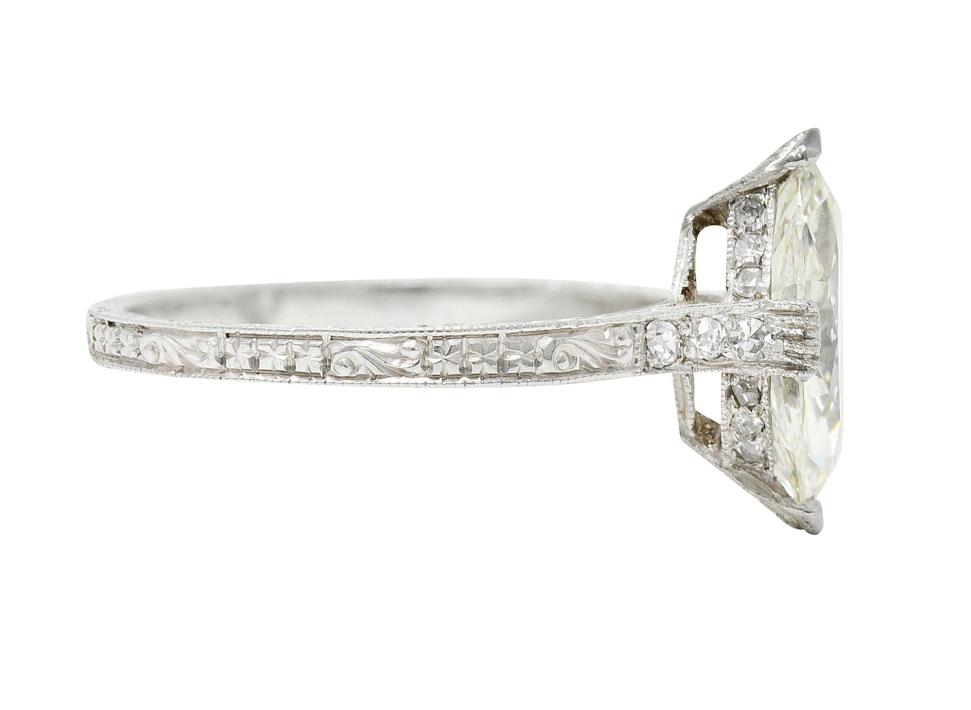 Art Deco 1.46 CTW Marquise Diamond Platinum Engraved Engagement RingRing - Wilson's Estate Jewelry