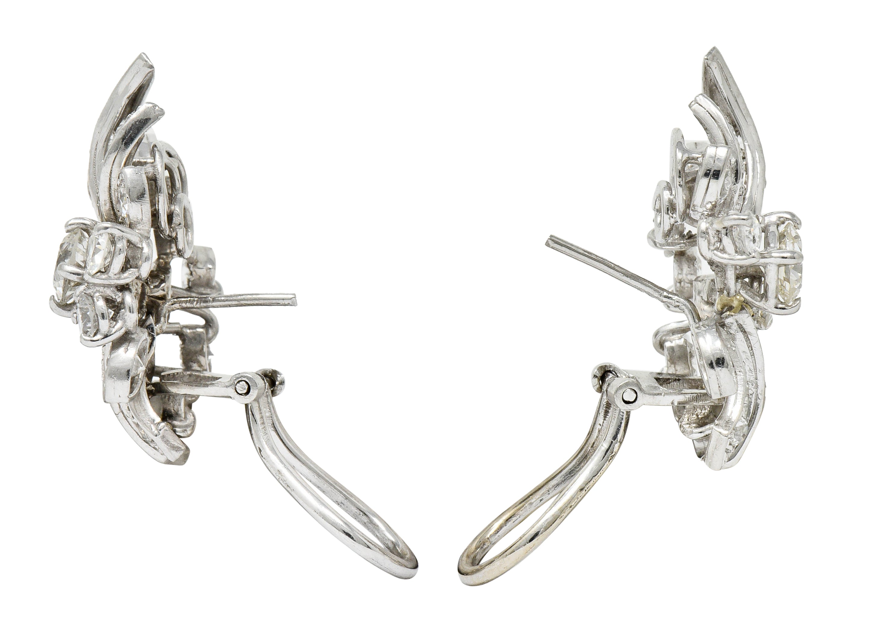 Retro 5.00 CTW Diamond Platinum Cluster Earrings Circa 1940sEarrings - Wilson's Estate Jewelry