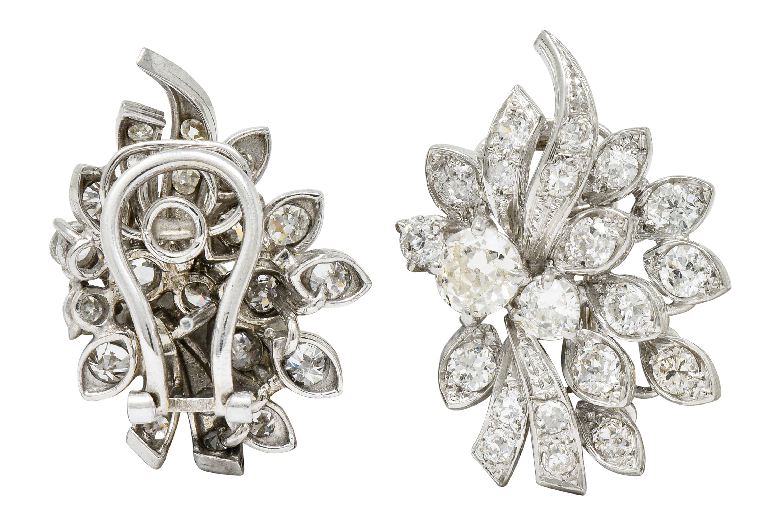 Retro 5.00 CTW Diamond Platinum Cluster Earrings Circa 1940sEarrings - Wilson's Estate Jewelry