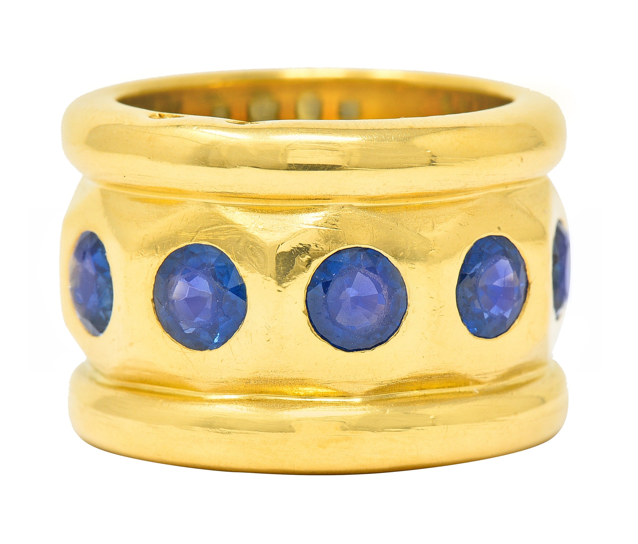 Herz Belperron French 6.00 CTW Sapphire 22 Karat Yellow Gold 16.5 MM Eternity Band Ring Wilson's Estate Jewelry