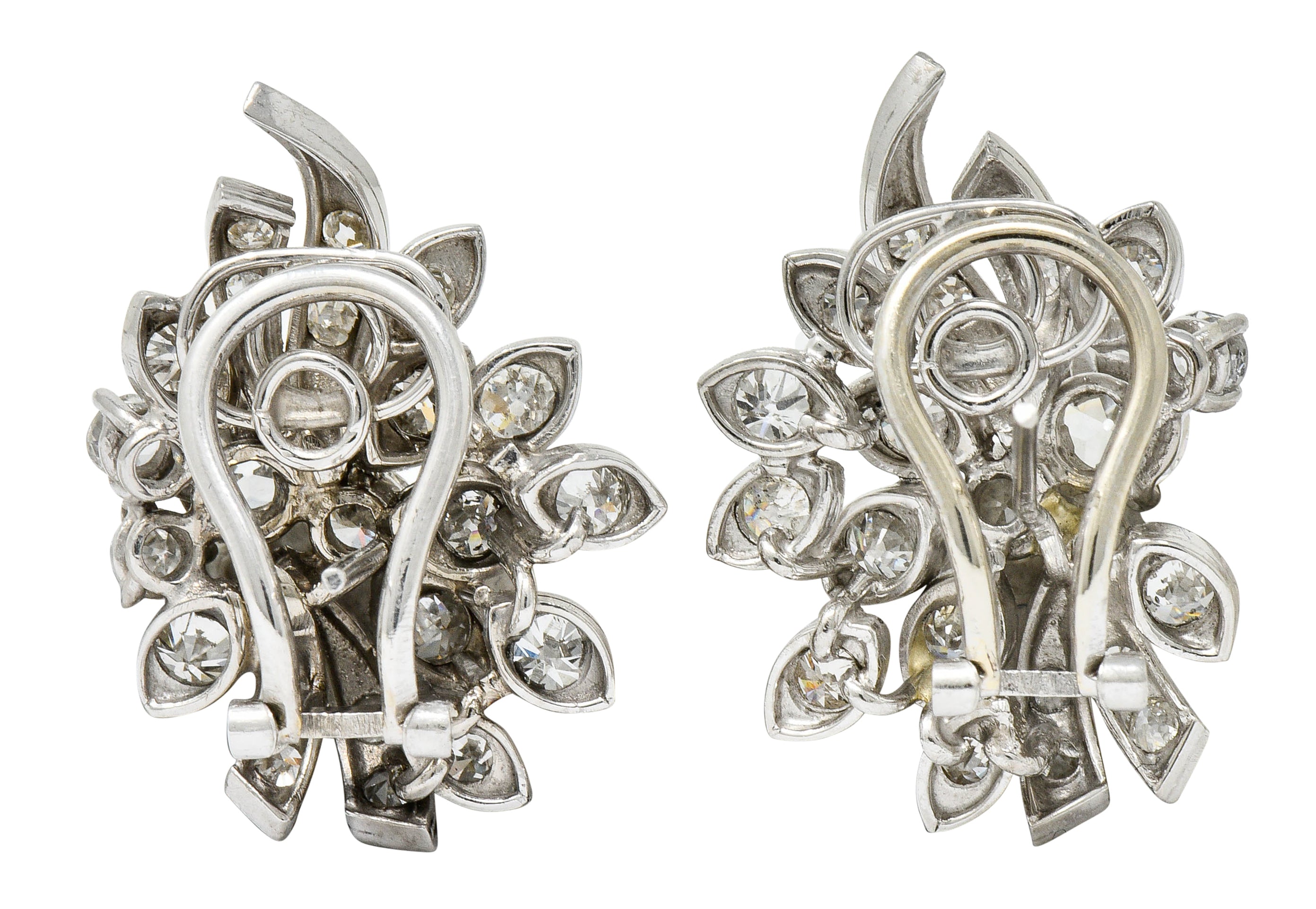 Retro 5.00 CTW Diamond Platinum Cluster Earrings Circa 1940sEarrings - Wilson's Estate Jewelry