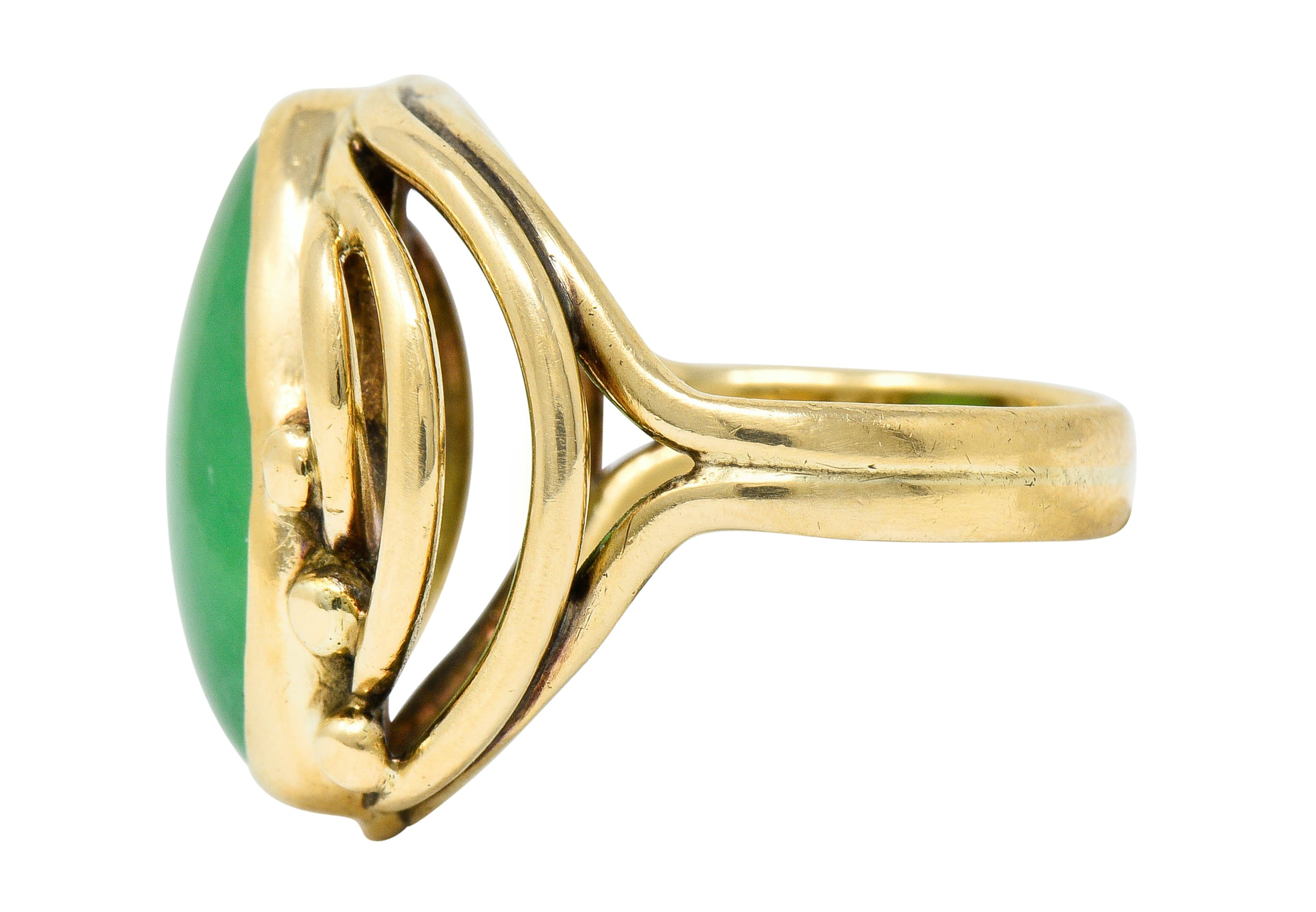 Art Nouveau Jadeite Jade Cabochon 14 Karat Gold Band Ring GIARing - Wilson's Estate Jewelry