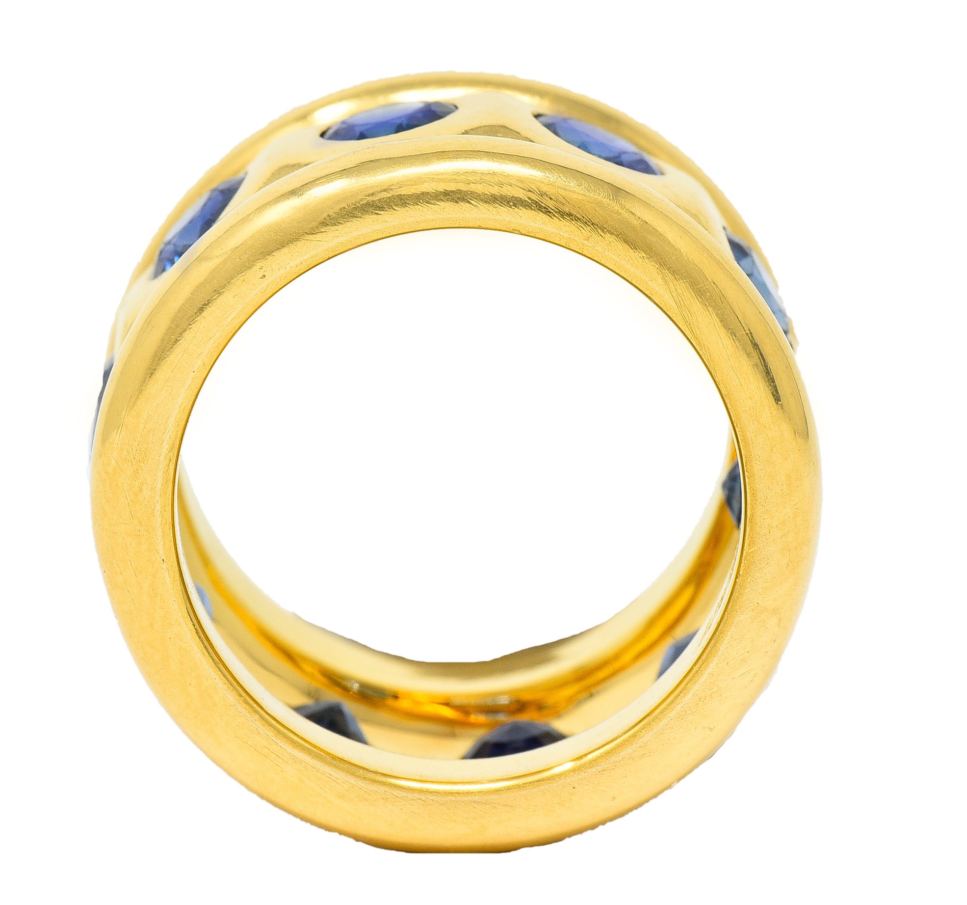 Herz Belperron French 6.00 CTW Sapphire 22 Karat Yellow Gold 16.5 MM Eternity Band Ring Wilson's Estate Jewelry